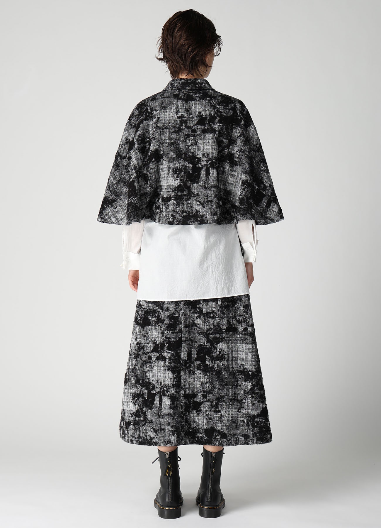 MOHAIR FADED PLAID JACQUARD TAILORED CAPE