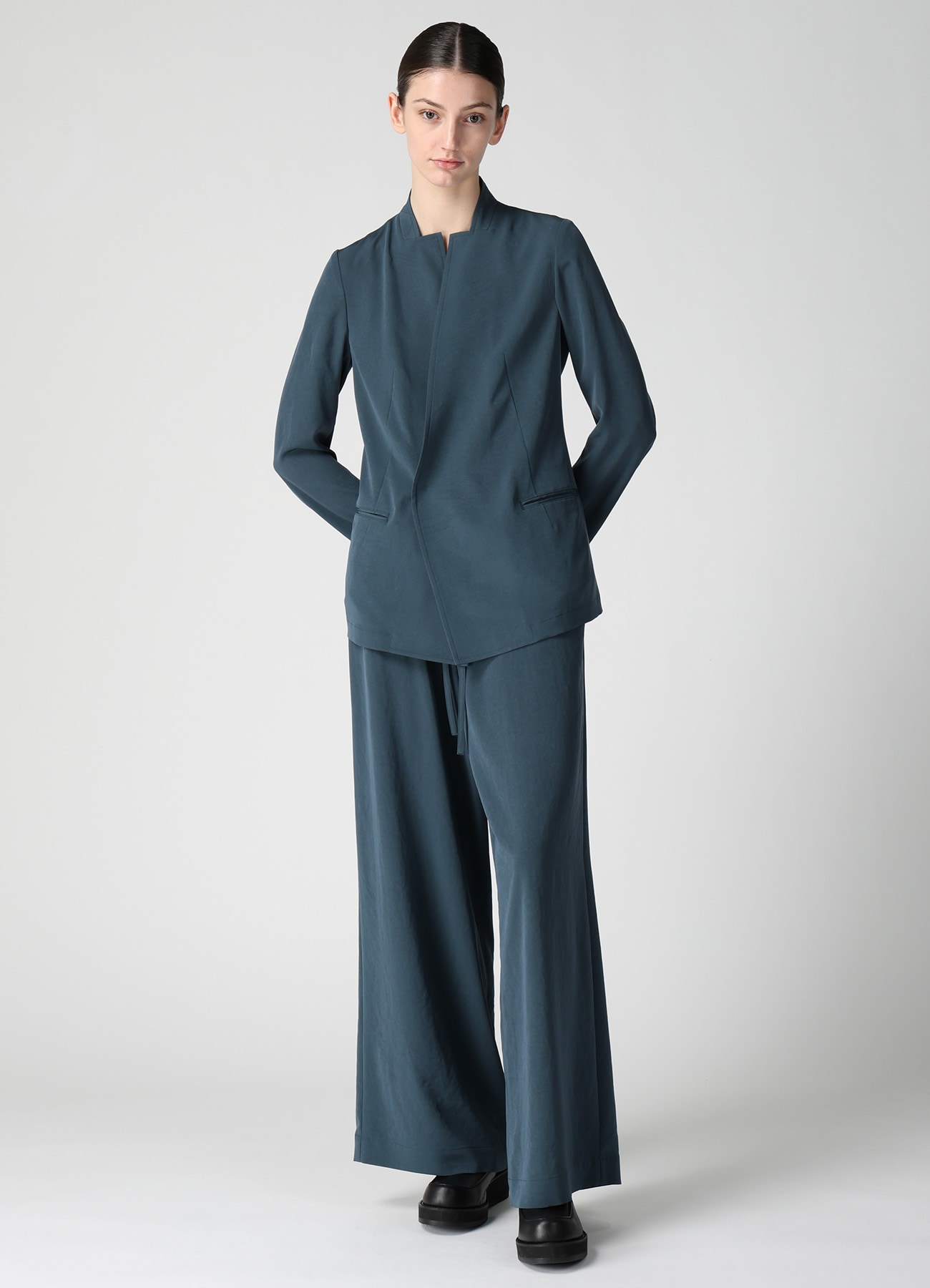 TA/PE CREPE DE CHINE STAND COLLAR JACKET