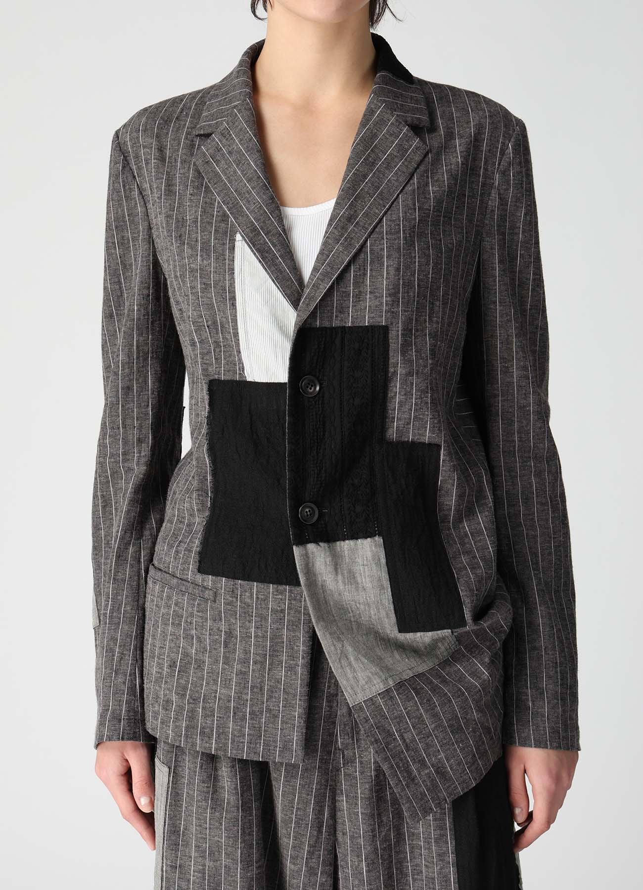 STRIPE PATCHWORK SIDE DROP JACKET