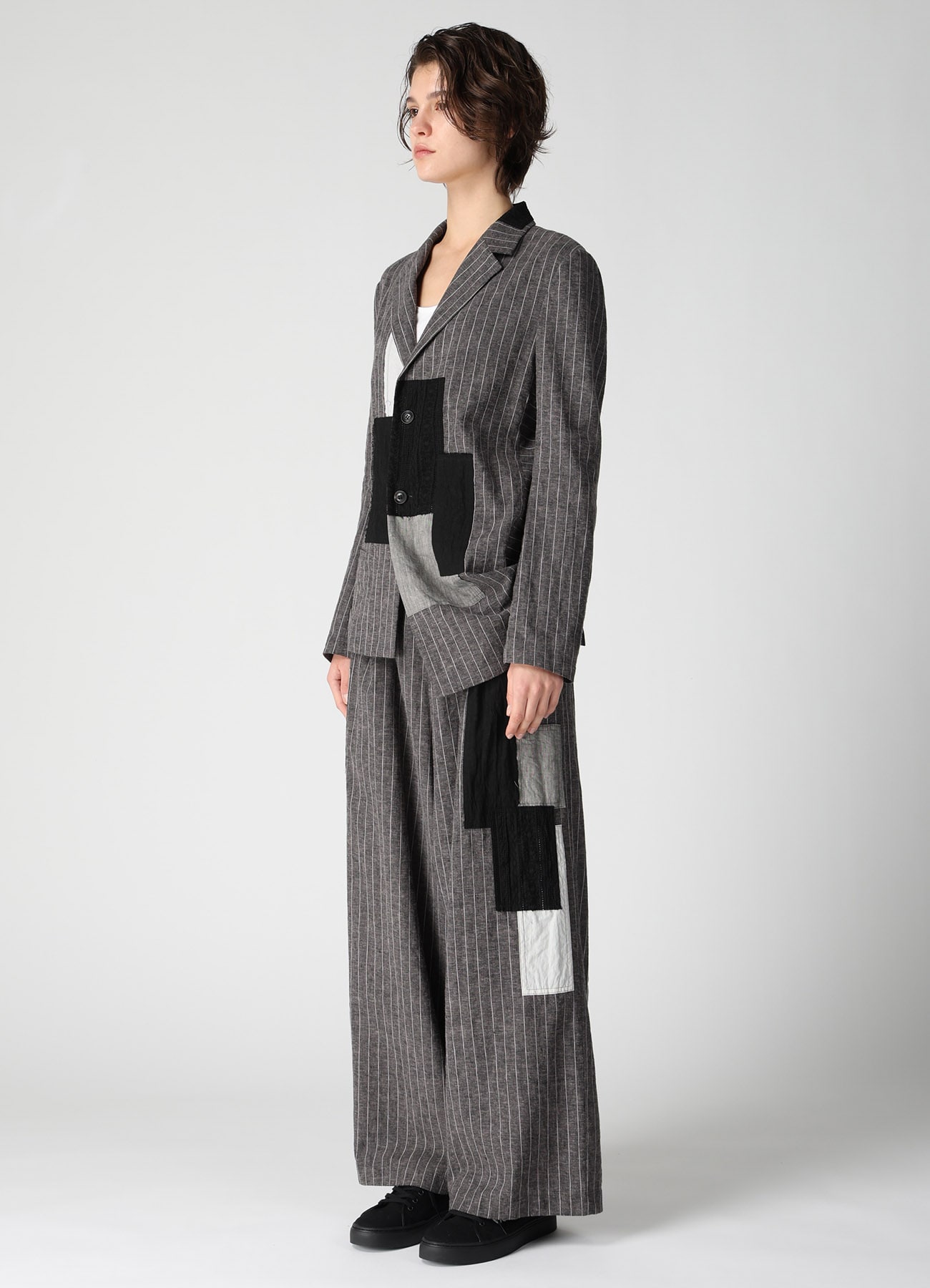 STRIPE PATCHWORK SIDE DROP JACKET