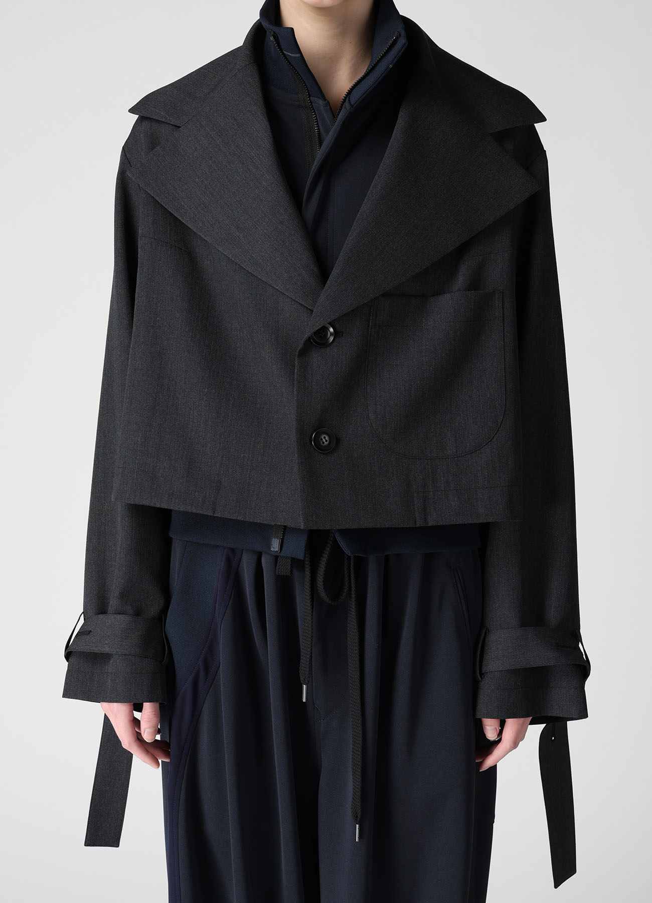 WOOL GABARDINE WIDE COLLAR JACKET