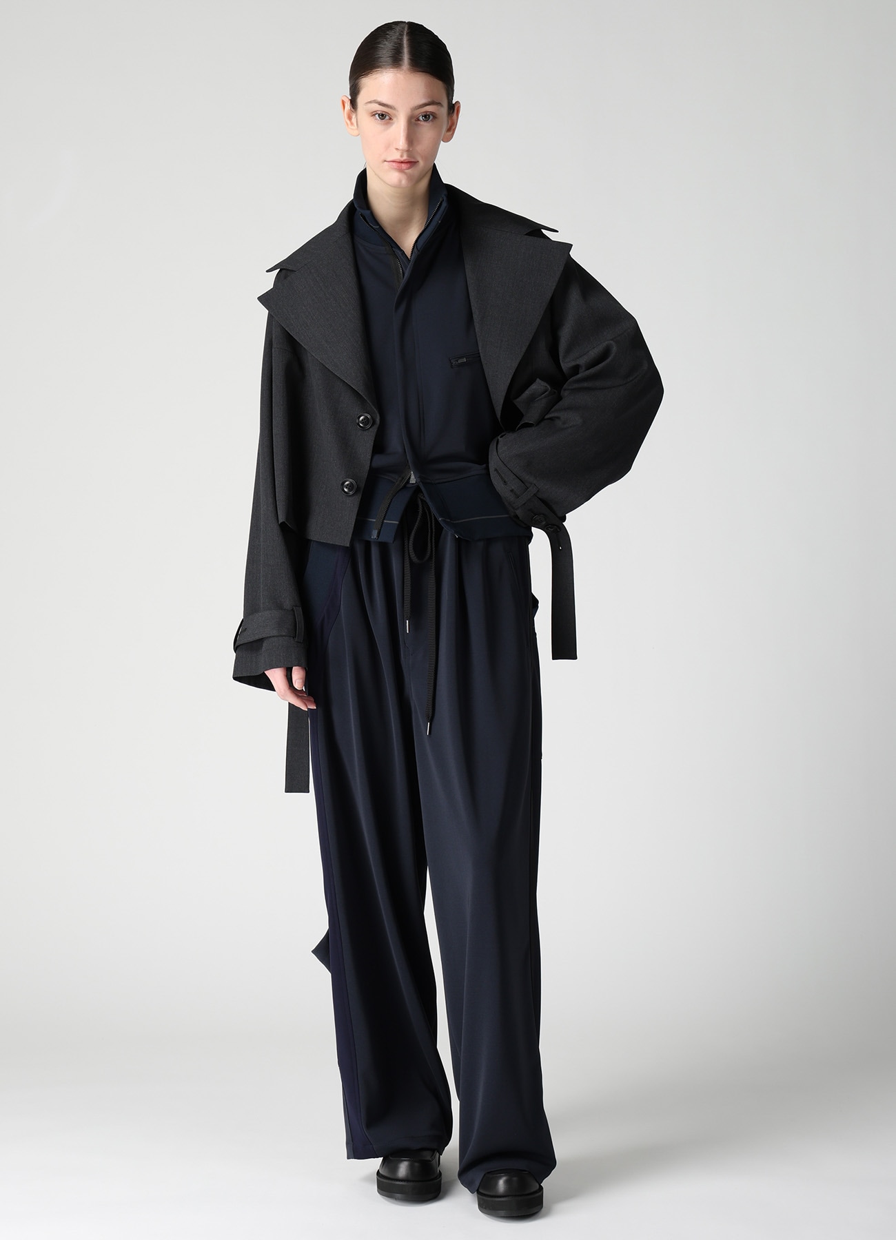 WOOL GABARDINE WIDE COLLAR JACKET