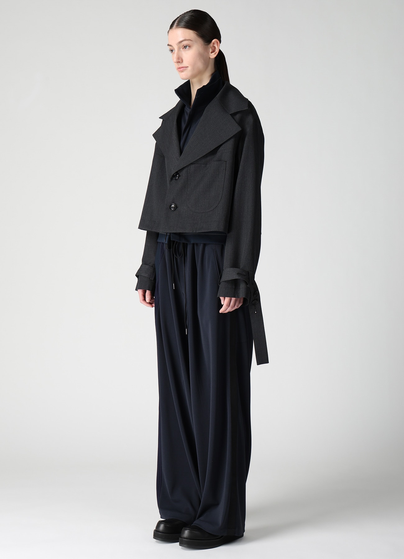 WOOL GABARDINE WIDE COLLAR JACKET