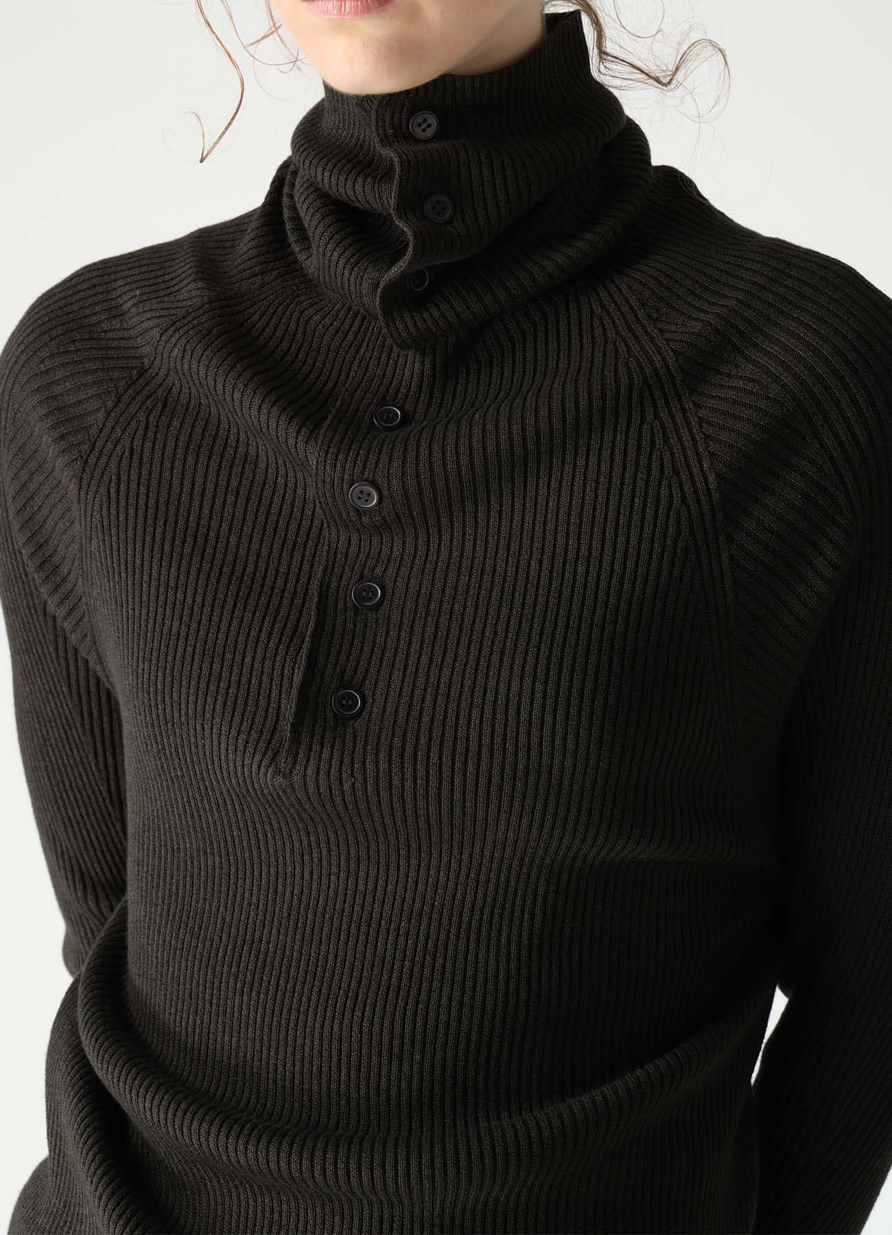 COTTON BLEND HIGH NECK RIB KNIT(S Khaki): Y's｜THE SHOP YOHJI YAMAMOTO