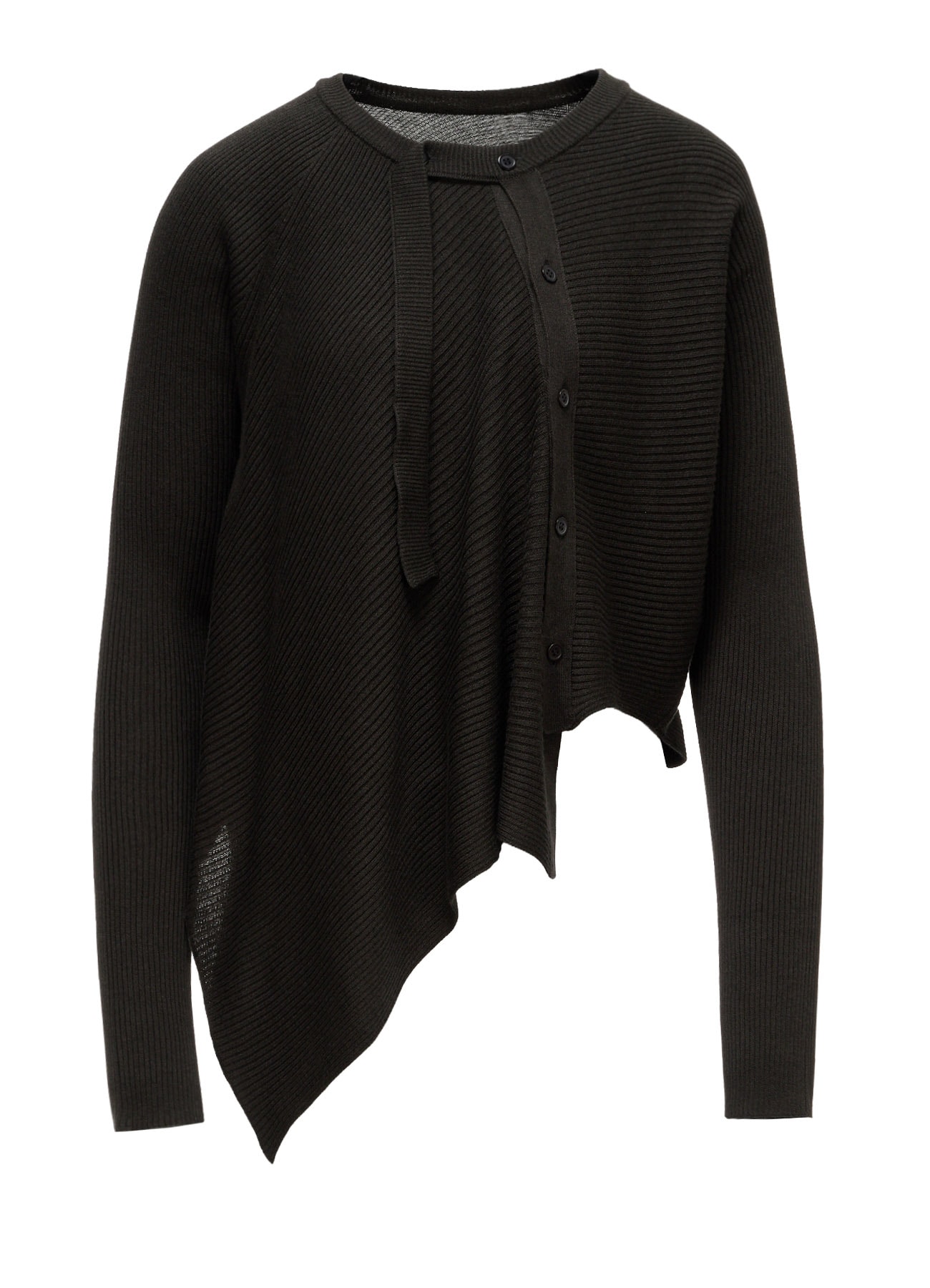 COTTON BLEND CROPPED ASYMMETRIC RIB KNIT(S Khaki): Y's｜THE SHOP
