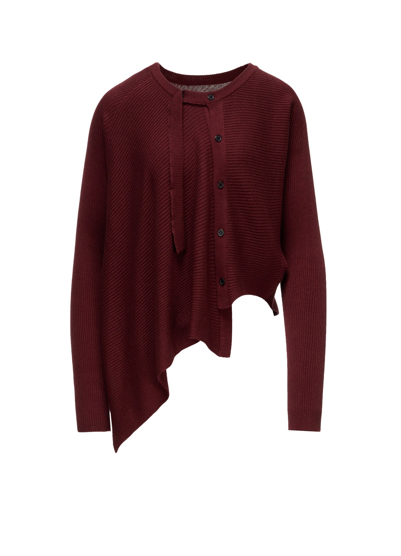 COTTON BLEND CROPPED ASYMMETRIC RIB KNIT(S Khaki): Y's｜THE SHOP