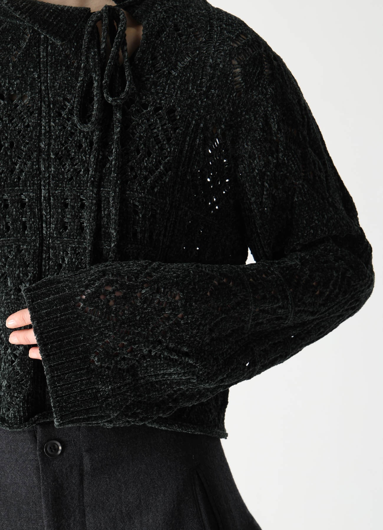 CHENILLE OPENWORK SHORT PULLOVER