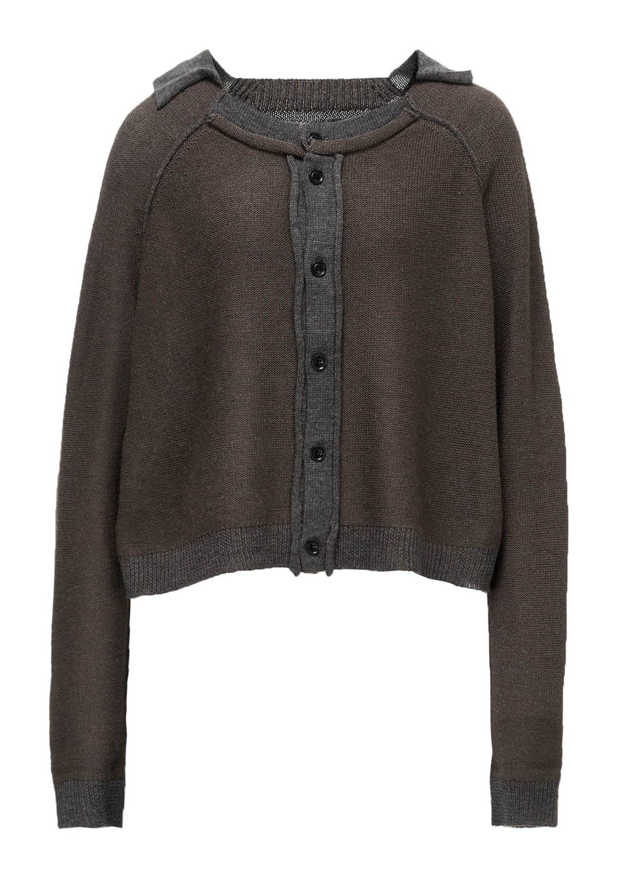 JERSEY PLATING ROUND NECK CARDIGAN