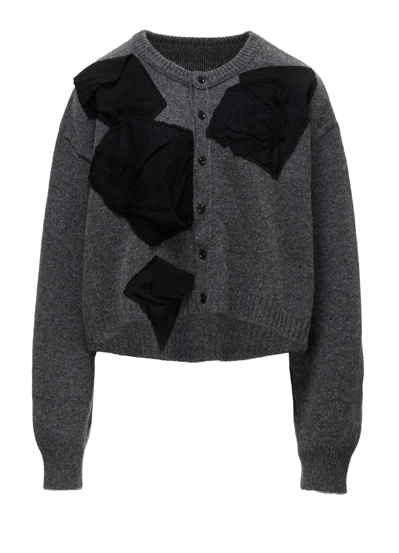 7G JERSEY PATCH APPLIQUE KNIT CARDIGAN(S Charcoal): Y's｜THE SHOP