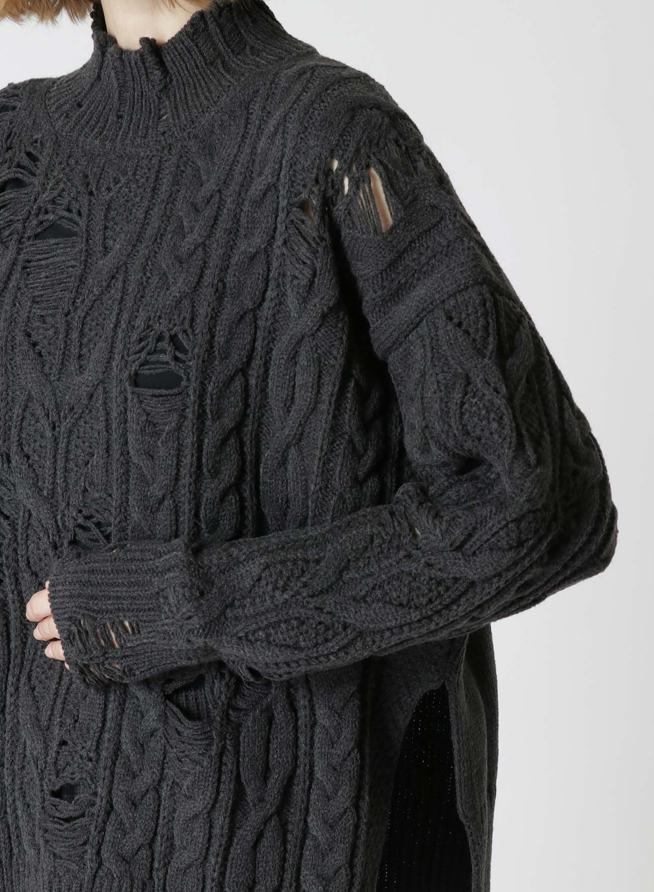 ACRYLIC WOOL RIPPED ARAN KNIT OVERSIZED PULLOVER