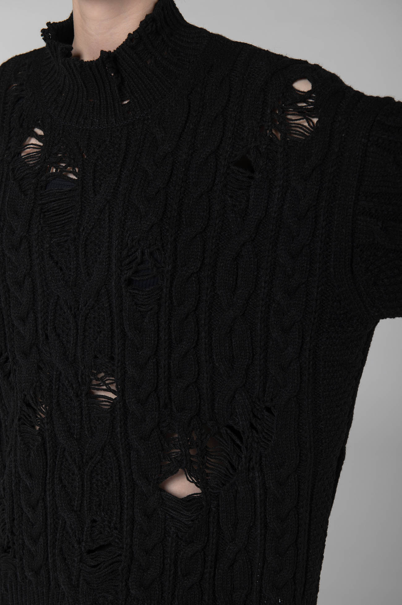 ACRYLIC WOOL RIPPED ARAN KNIT OVERSIZED PULLOVER