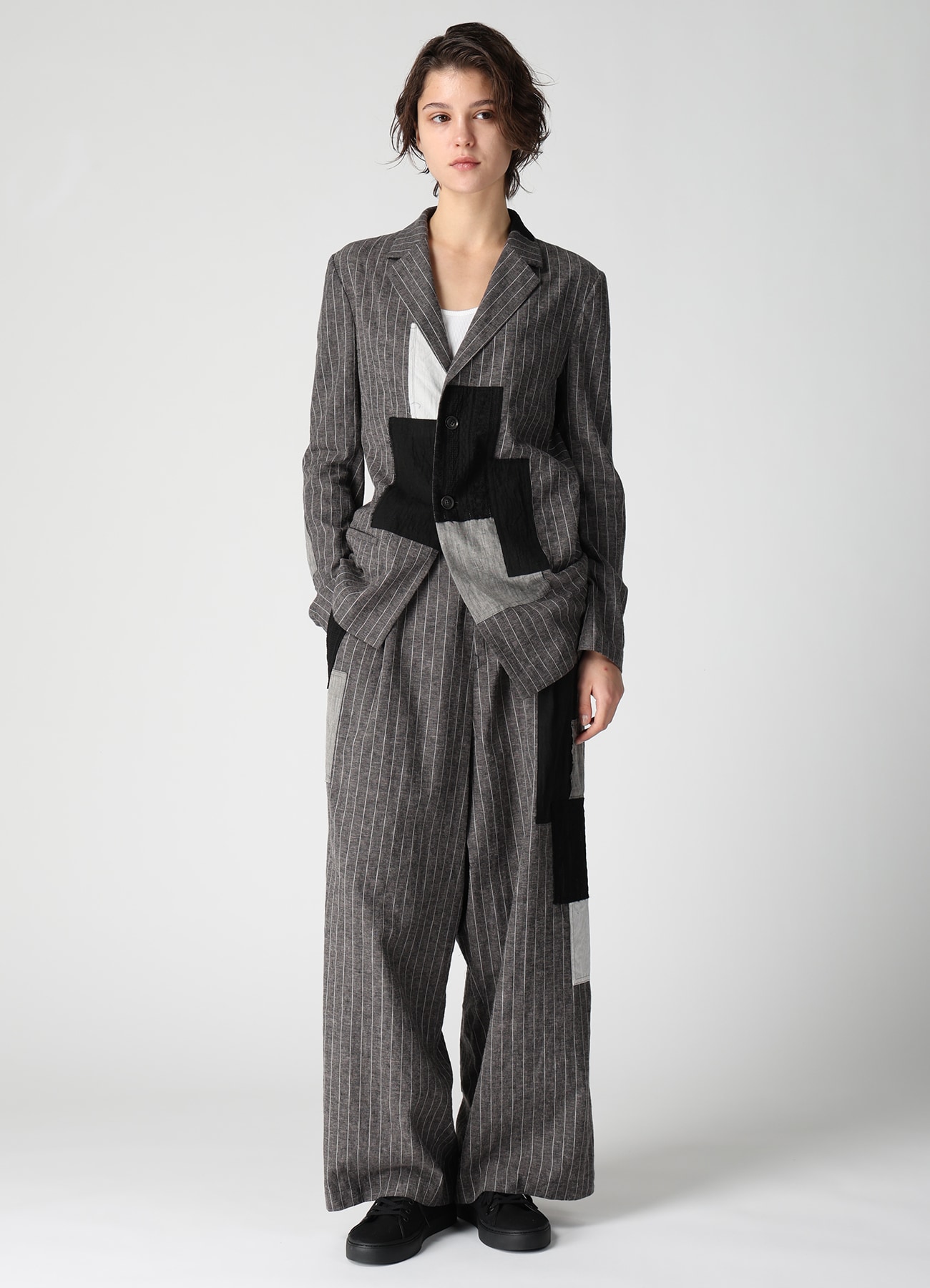 STRIPE PATCHWORK WIDE PANTS