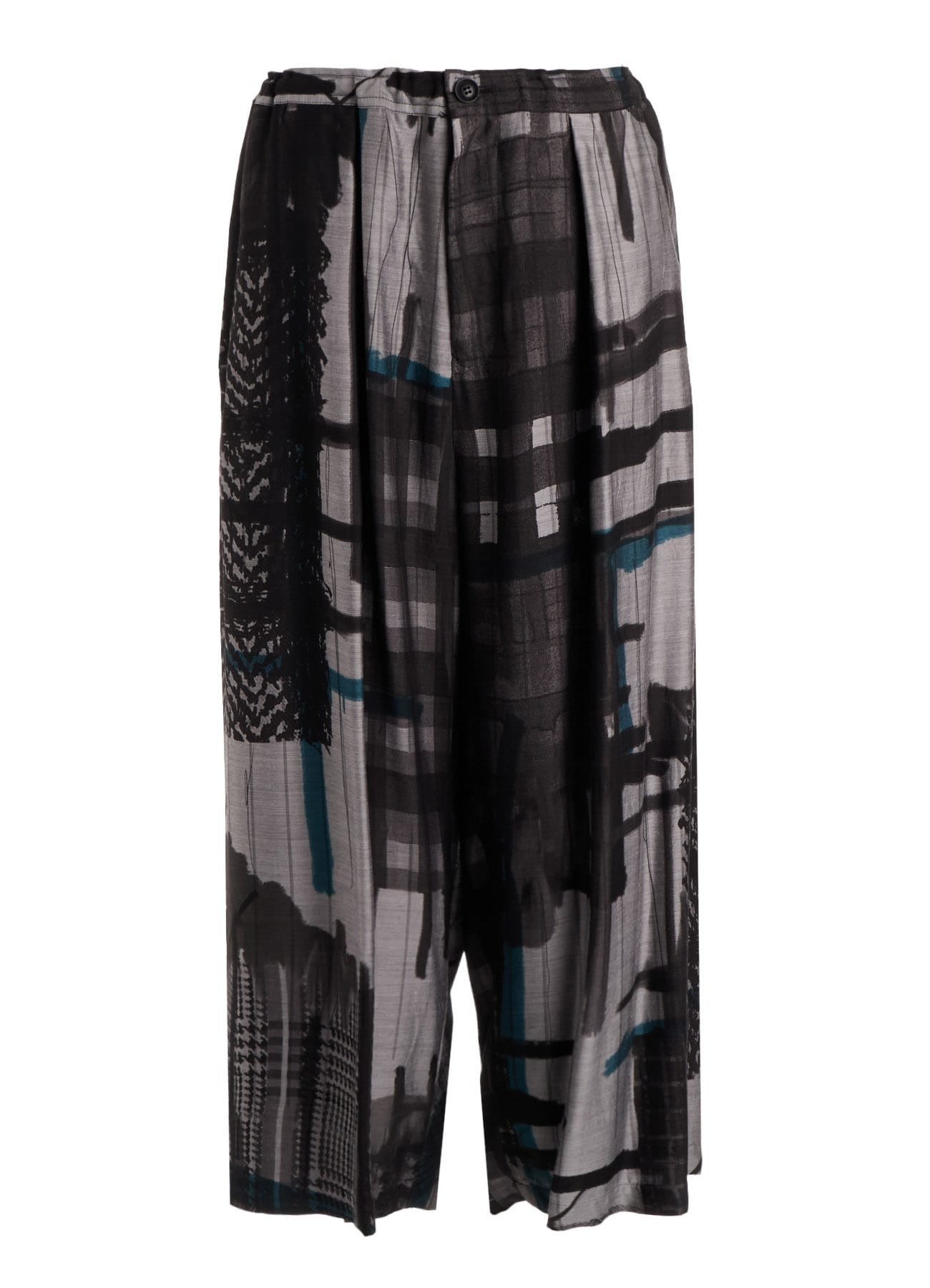 CU/DUNGAREE TWILL PLAID PRINT FRONT TUCK WIDE PANTS