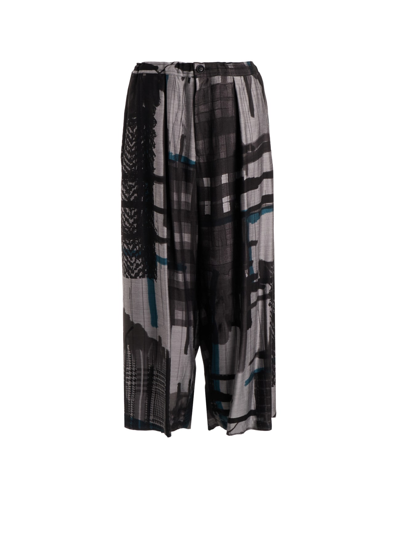 CU/DUNGAREE TWILL PLAID PRINT FRONT TUCK WIDE PANTS