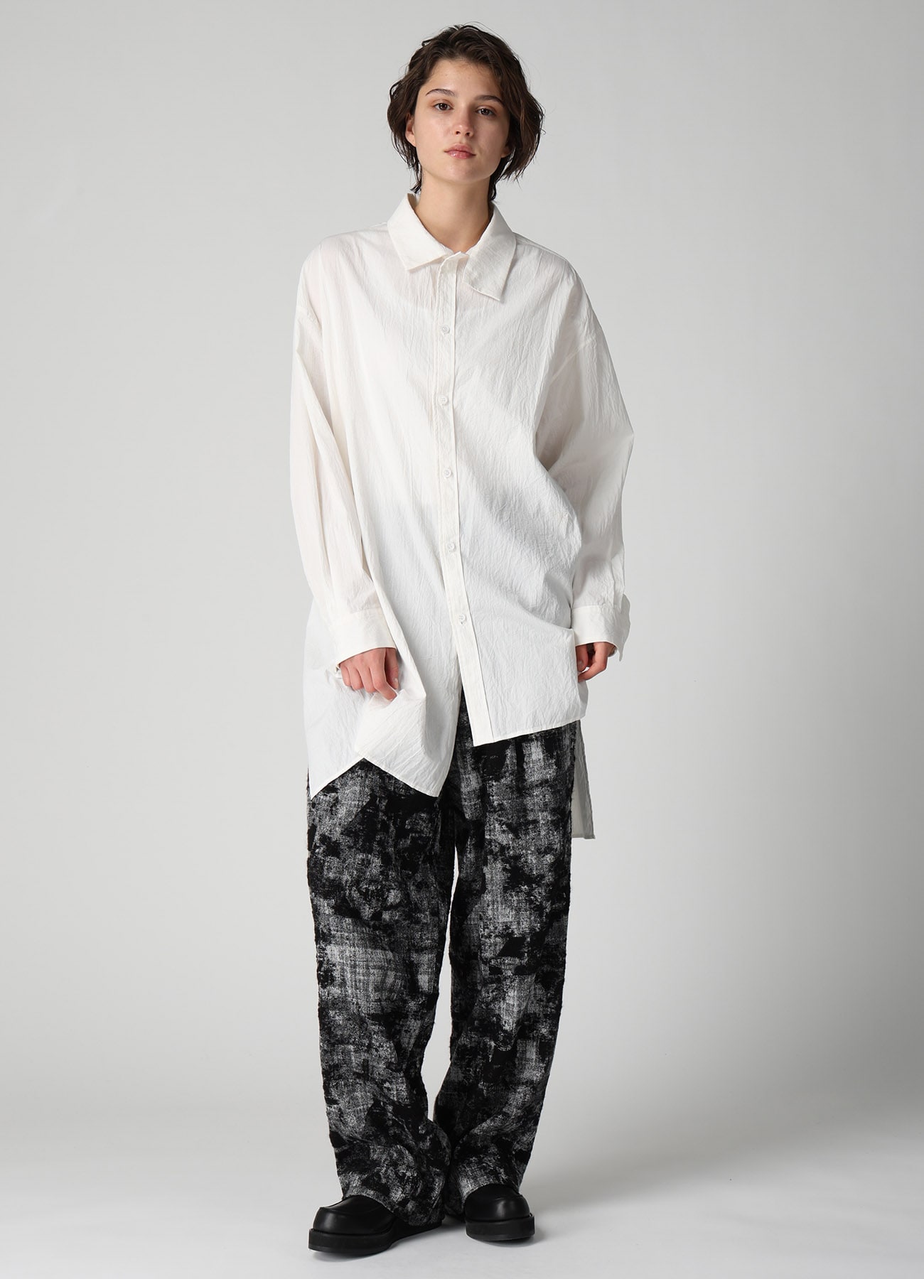 MOHAIR FADED PLAID JACQUARD SINGLE TUCK SIDE OPEN PANTS