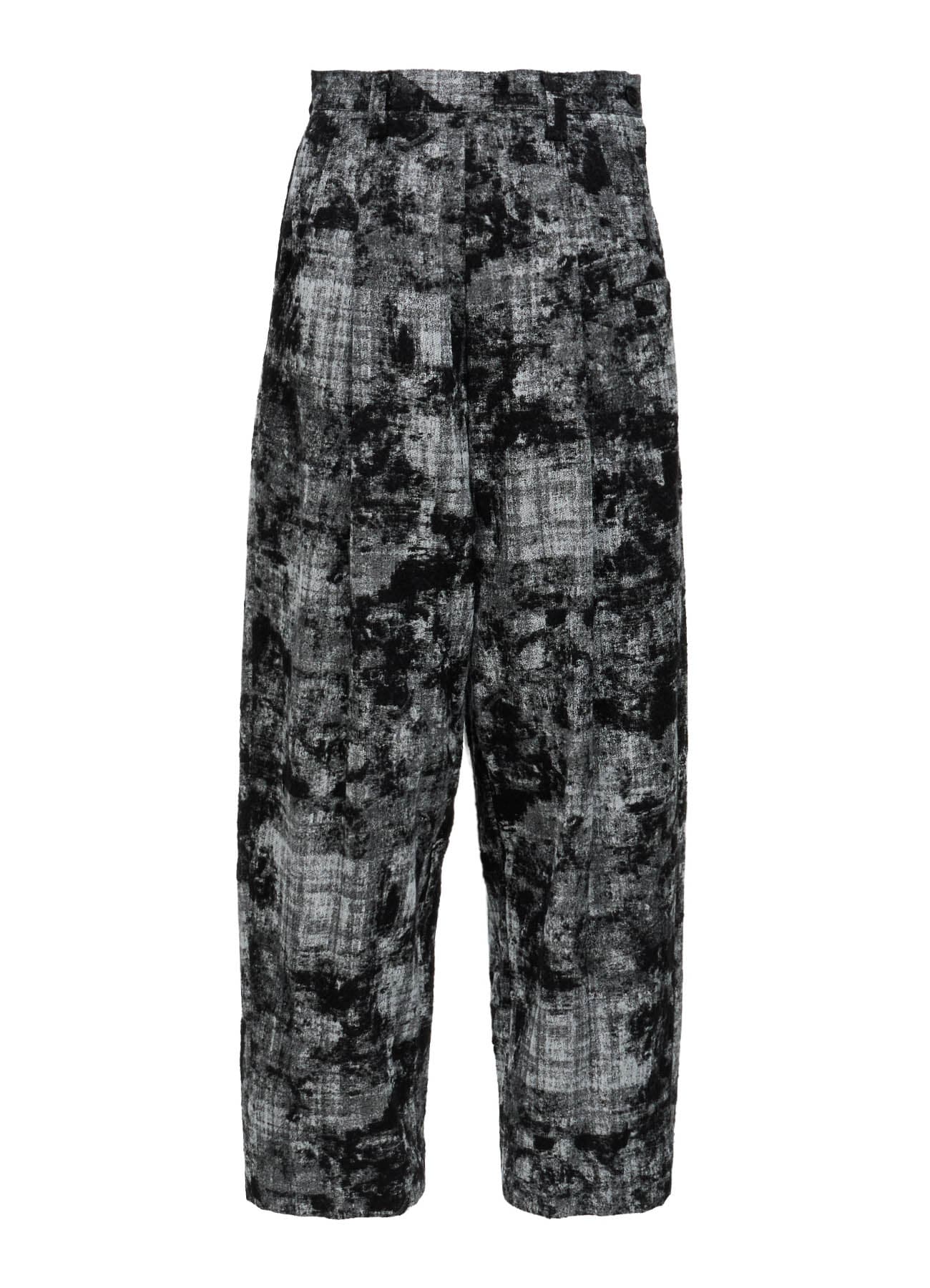 MOHAIR FADED PLAID JACQUARD SINGLE TUCK SIDE OPEN PANTS