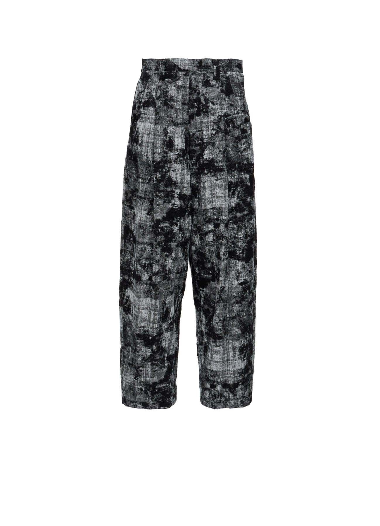 MOHAIR FADED PLAID JACQUARD SINGLE TUCK SIDE OPEN PANTS
