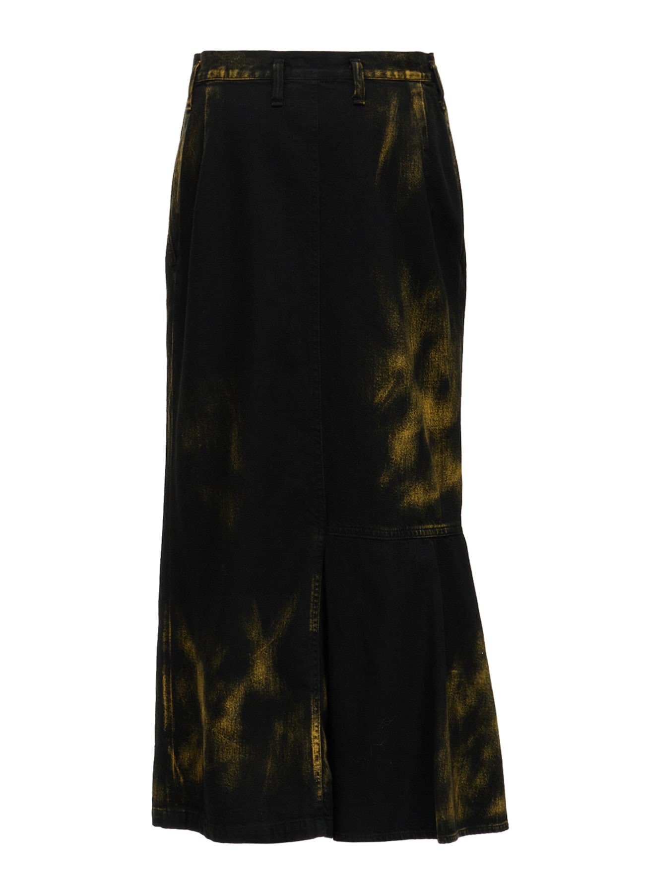 8OZ DENIM BLEACHED OVERDYE FLARE SKIRT