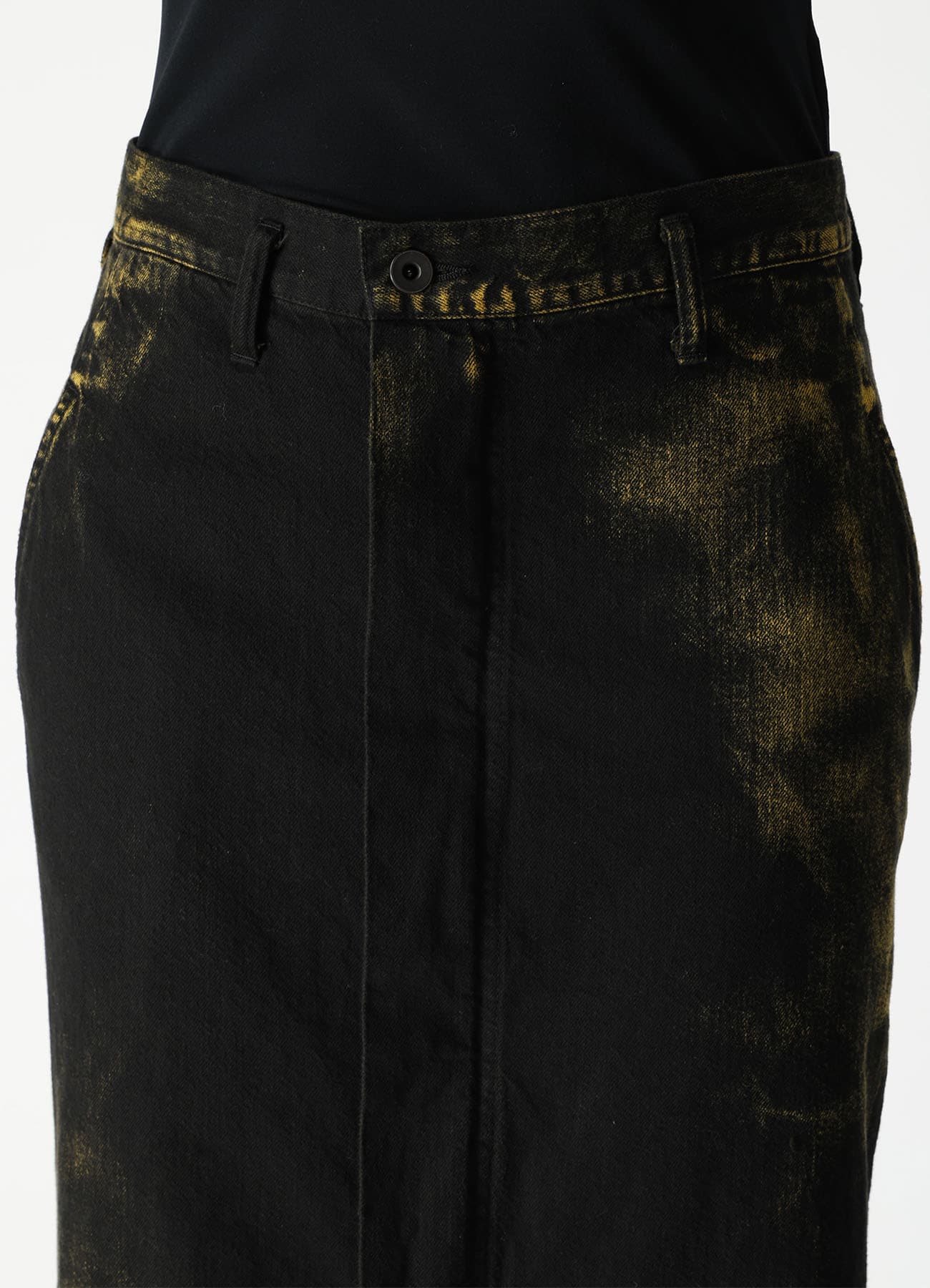 8OZ DENIM BLEACHED OVERDYE FLARE SKIRT