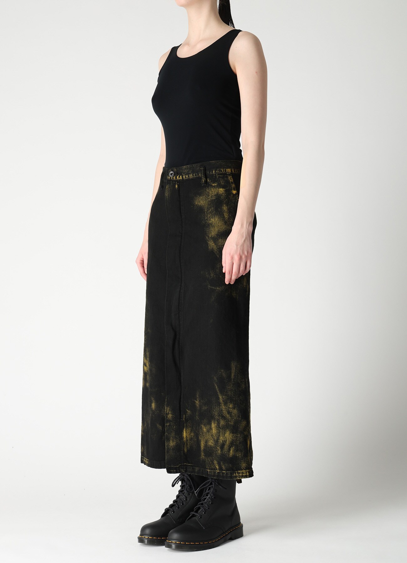 8OZ DENIM BLEACHED OVERDYE FLARE SKIRT