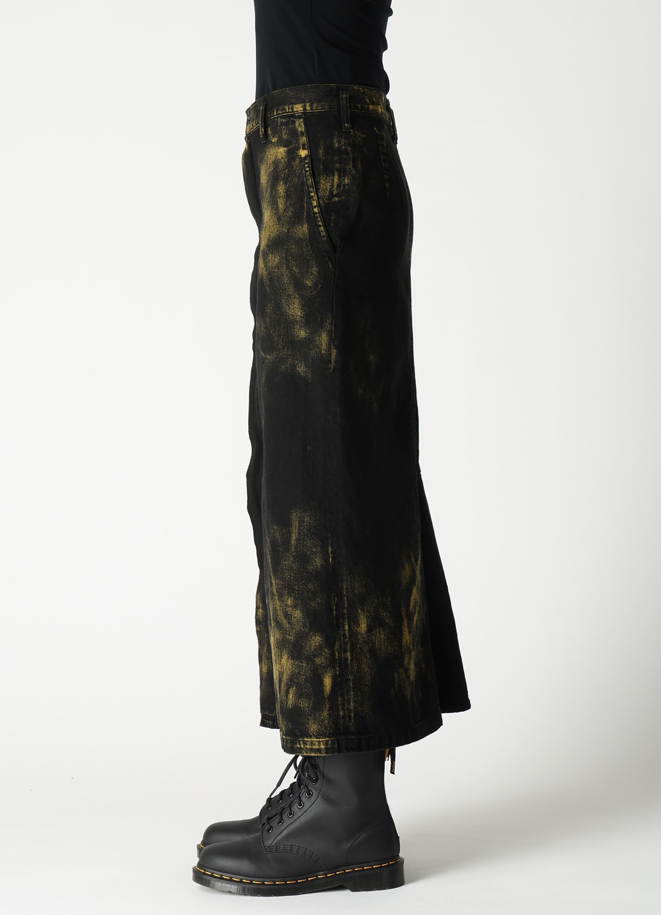 8OZ DENIM BLEACHED OVERDYE FLARE SKIRT