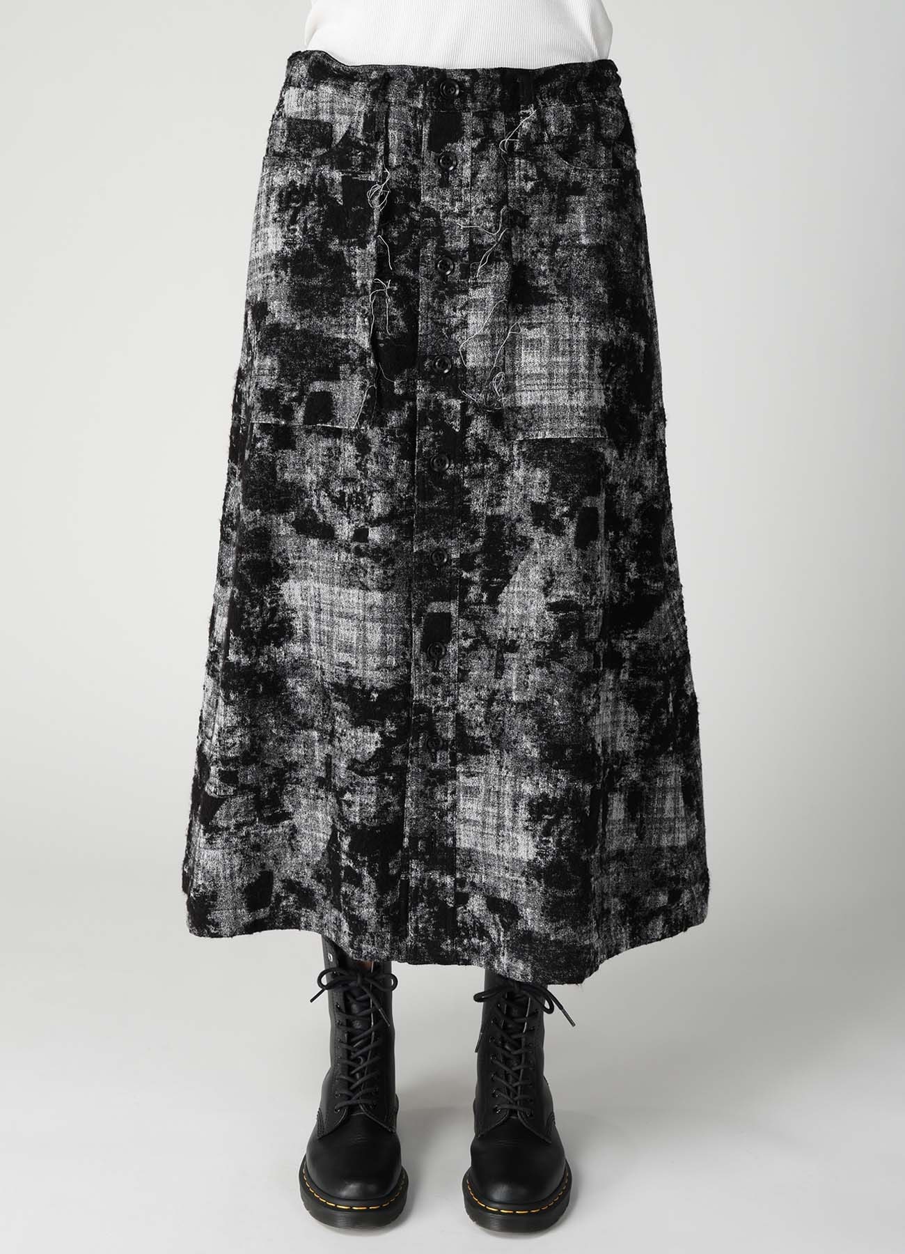 MOHAIR FADED PLAID JACQUARD A-LINE SKIRT