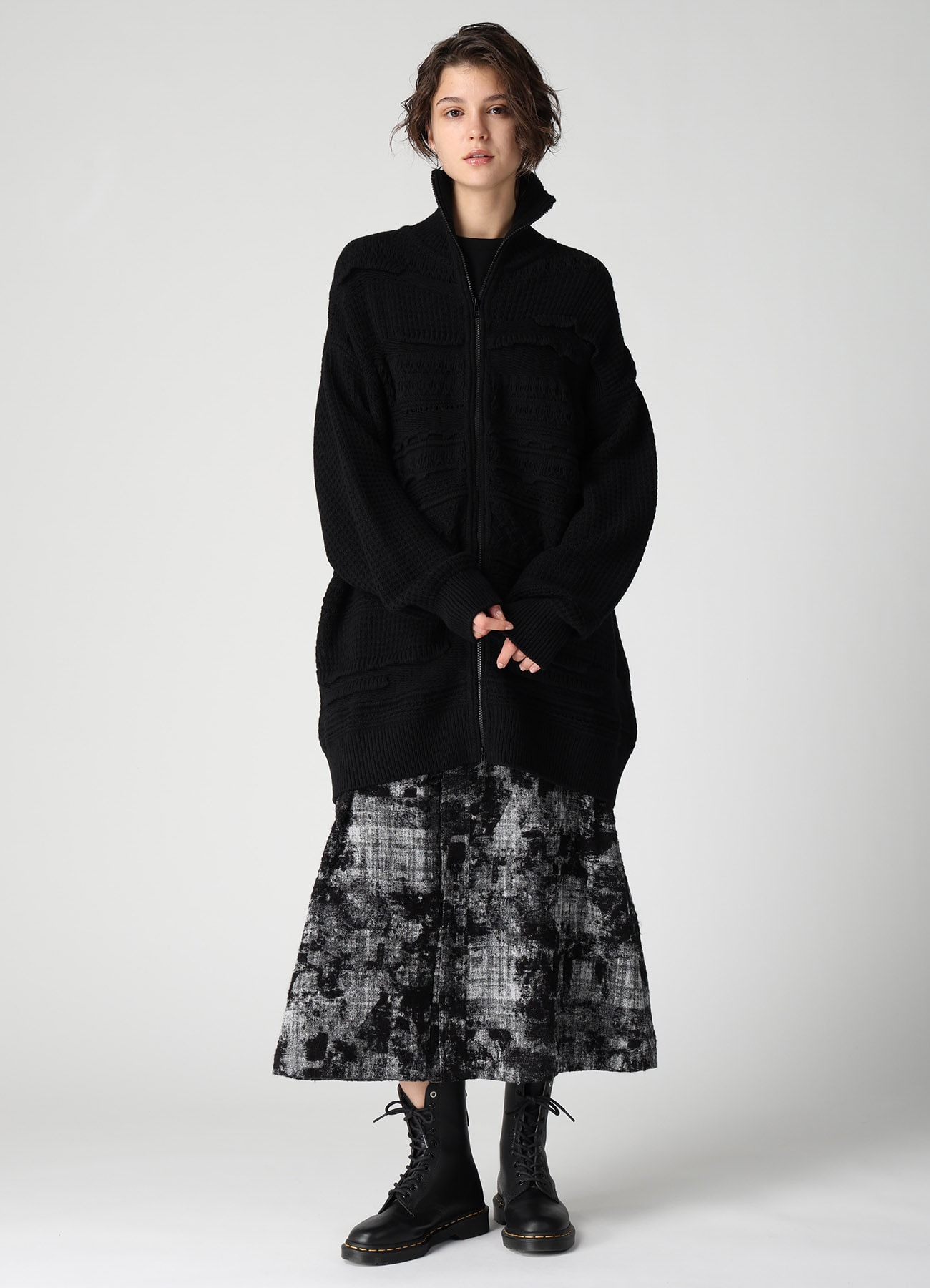 MOHAIR FADED PLAID JACQUARD A-LINE SKIRT