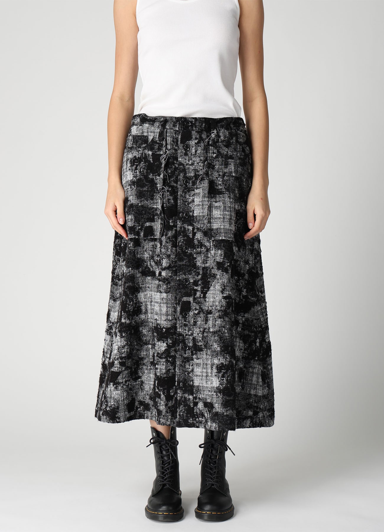 MOHAIR FADED PLAID JACQUARD A-LINE SKIRT