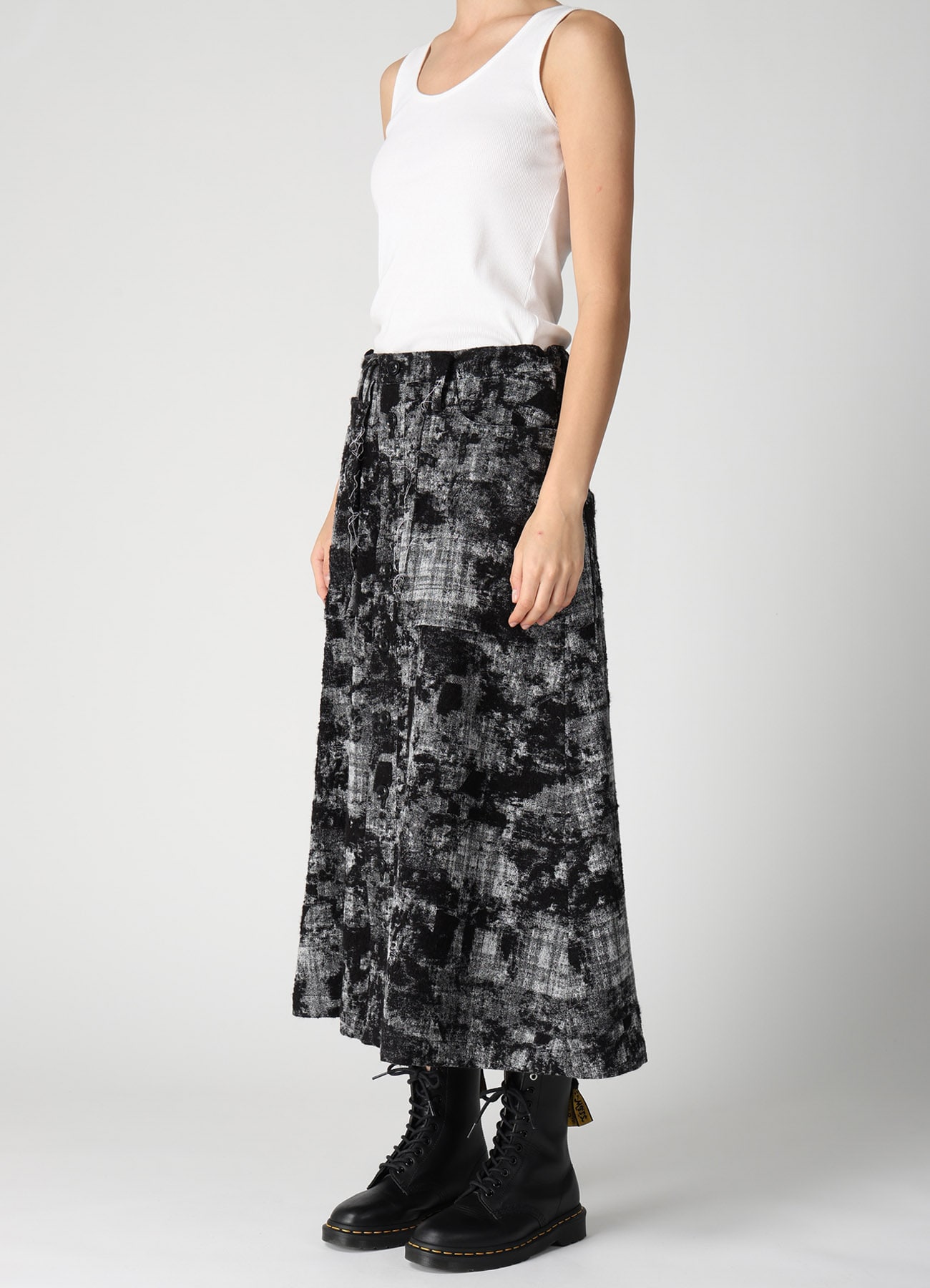 MOHAIR FADED PLAID JACQUARD A-LINE SKIRT