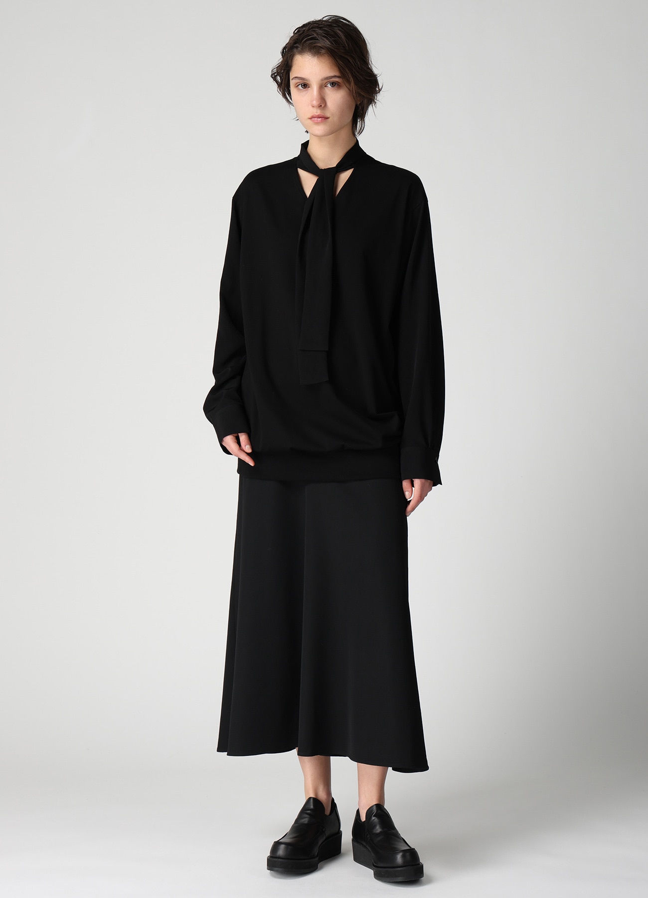 WOOL GABARDINE SEMI FLARE LONG SKIRT