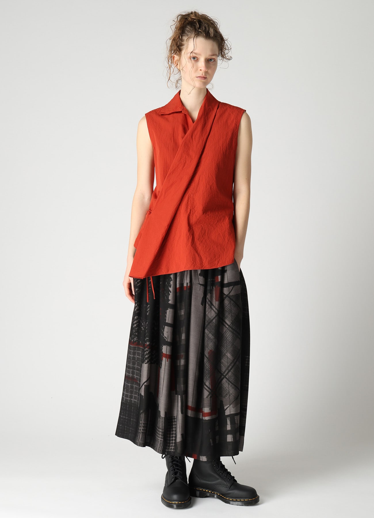 CU/DUNGAREE TWILL PLAID PRINT GATHER SKIRT