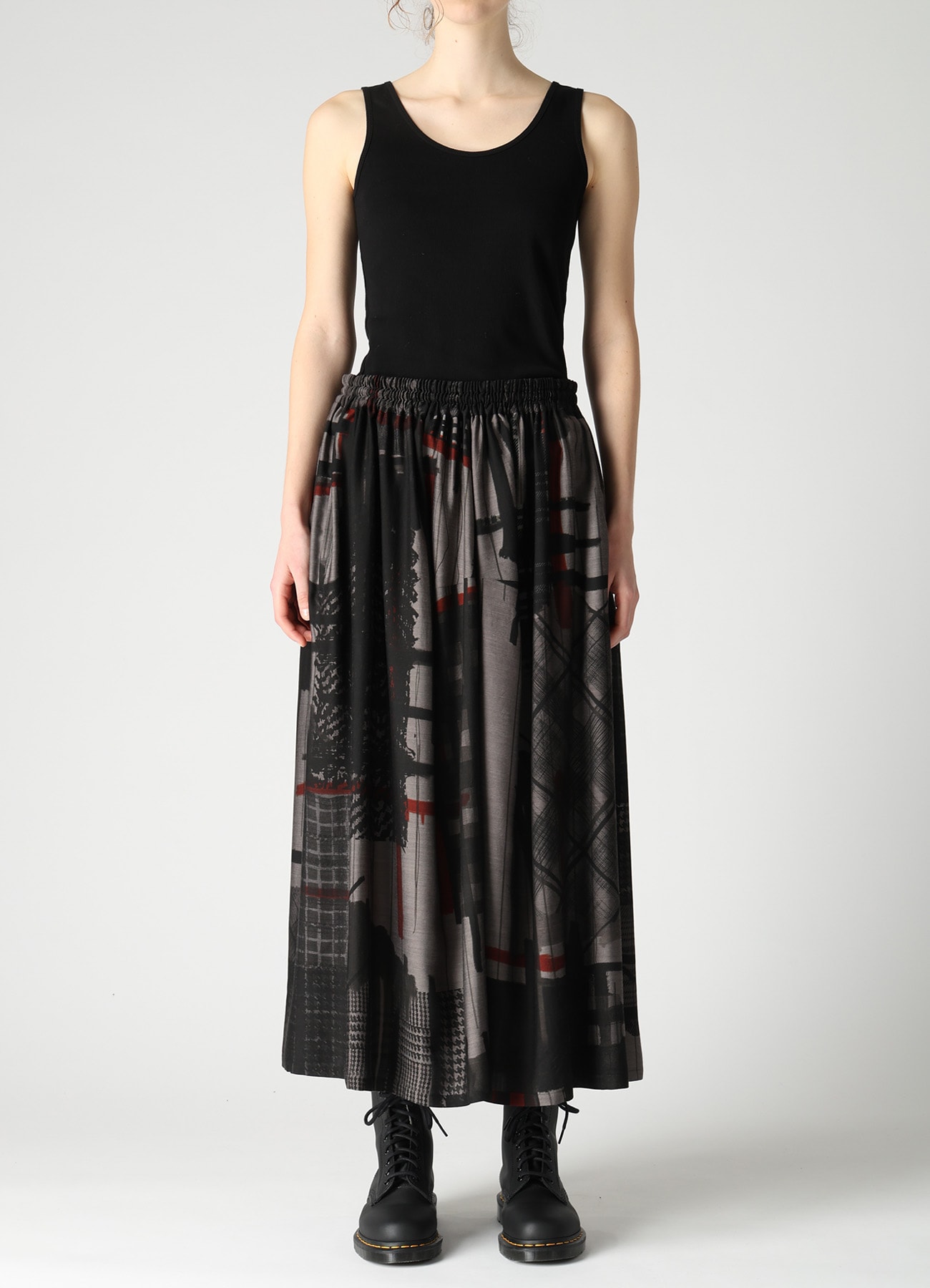 CU/DUNGAREE TWILL PLAID PRINT GATHER SKIRT