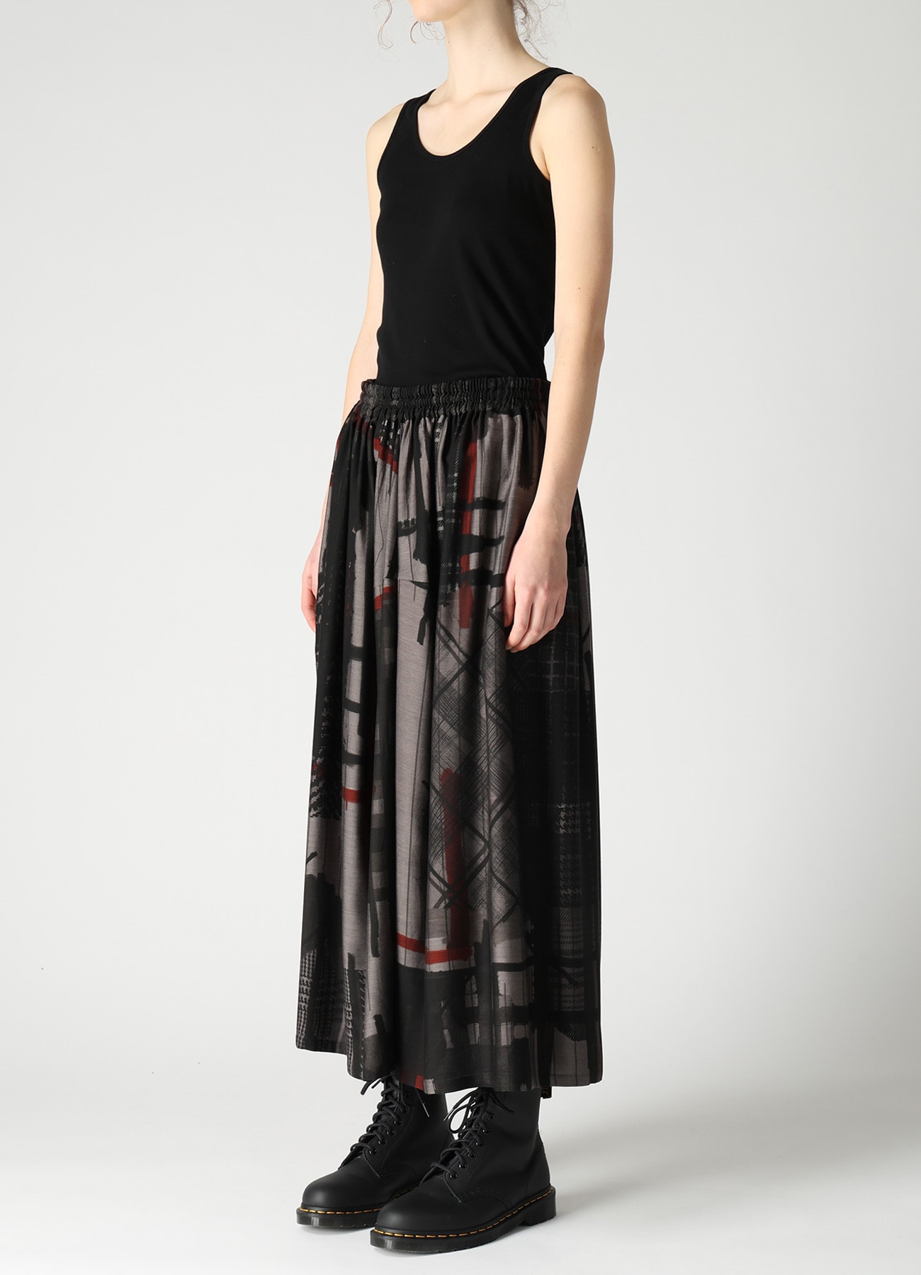 CU/DUNGAREE TWILL PLAID PRINT GATHER SKIRT