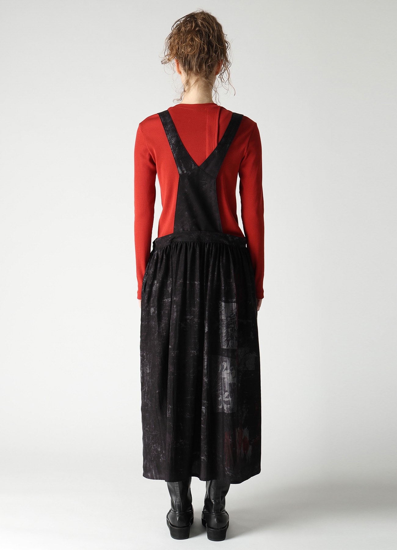 CUPRO DUNGAREE TWILL SHOULDER STRAP GATHERED SKIRT