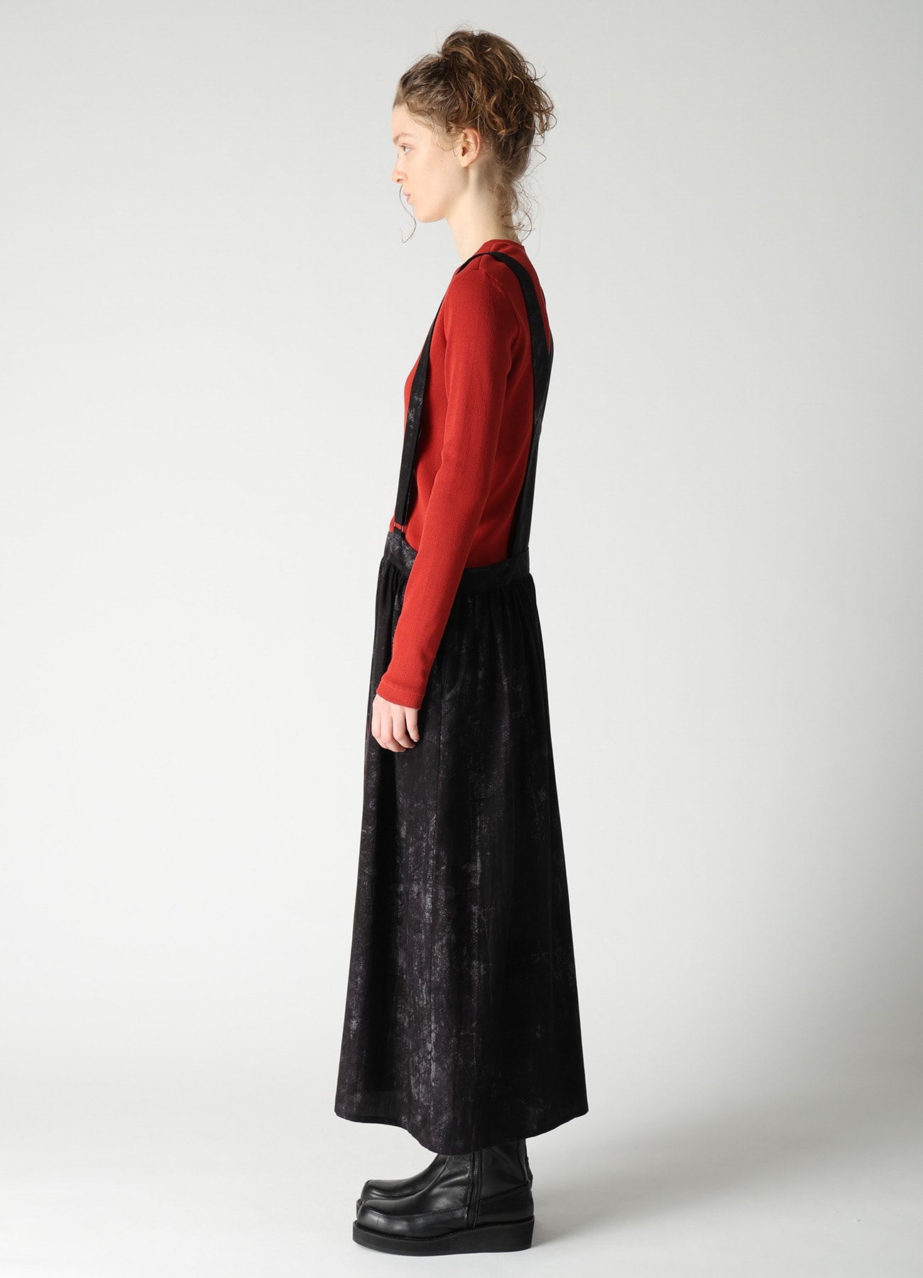 CUPRO DUNGAREE TWILL SHOULDER STRAP GATHERED SKIRT