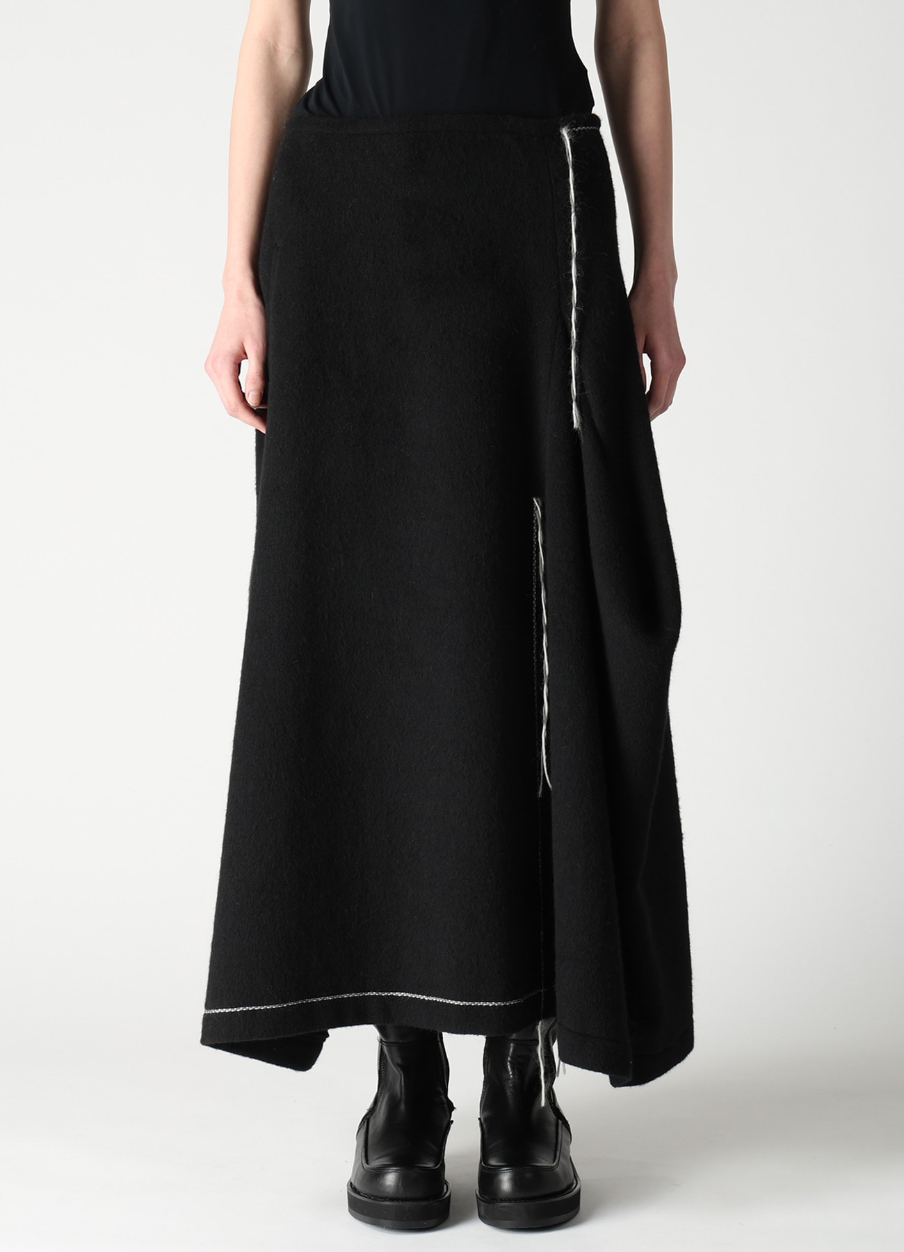 LIGHT SHAGGY BIG STITCH FLARE SKIRT(XS Black): Y's｜THE SHOP YOHJI