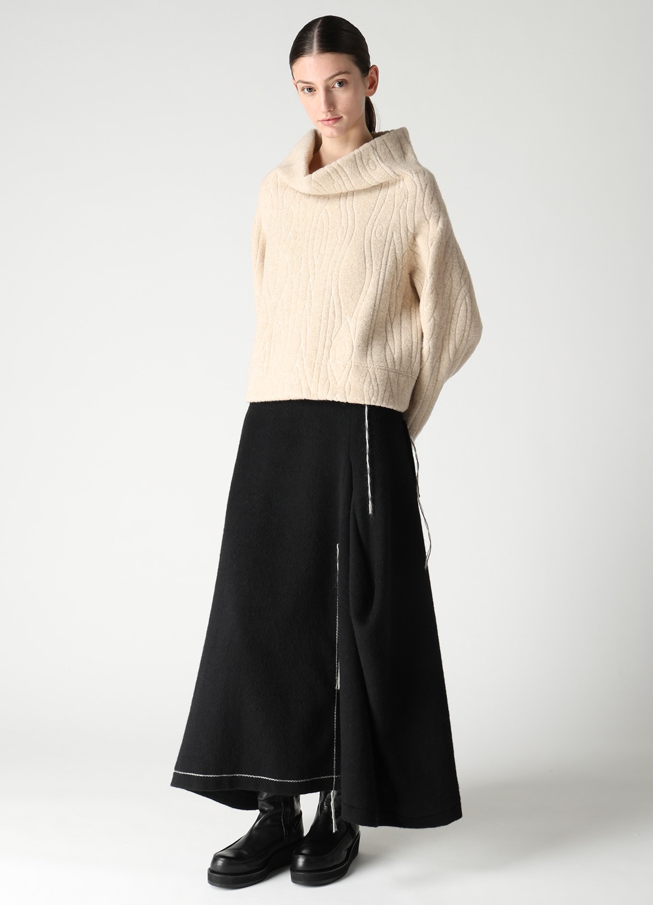 LIGHT SHAGGY BIG STITCH FLARE SKIRT(XS Black): Y's｜THE SHOP YOHJI