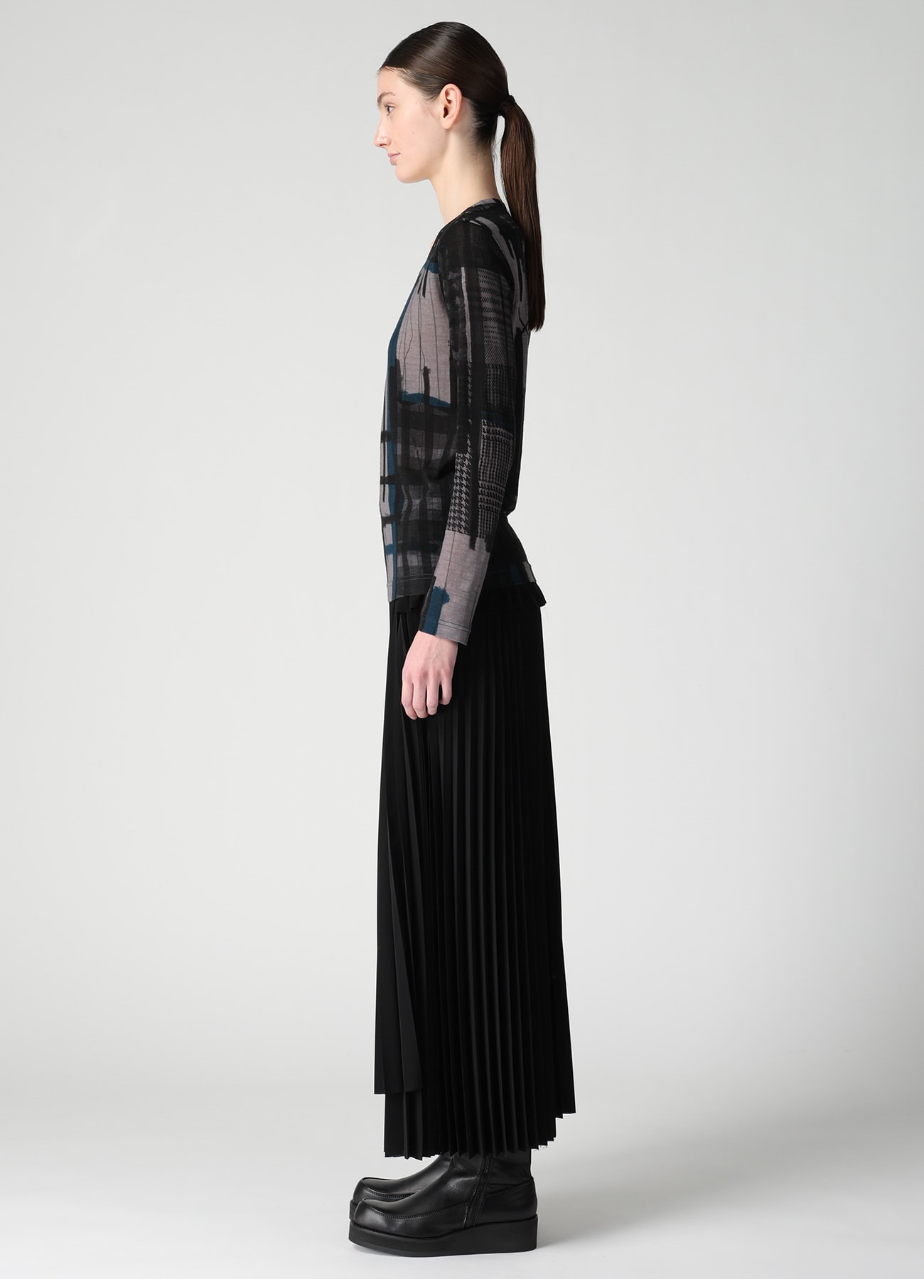 WOOL JERSEY PLAID PRINT LONG SLEEVE T-SHIRTS