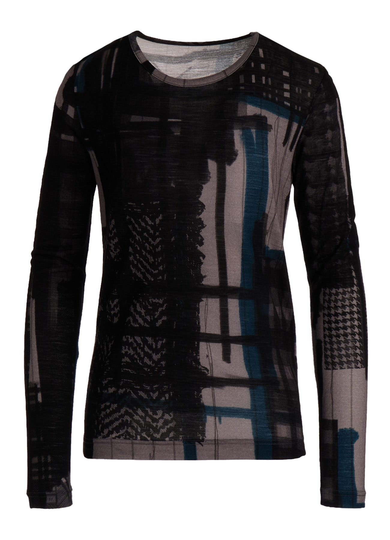 WOOL JERSEY PLAID PRINT LONG SLEEVE T-SHIRTS