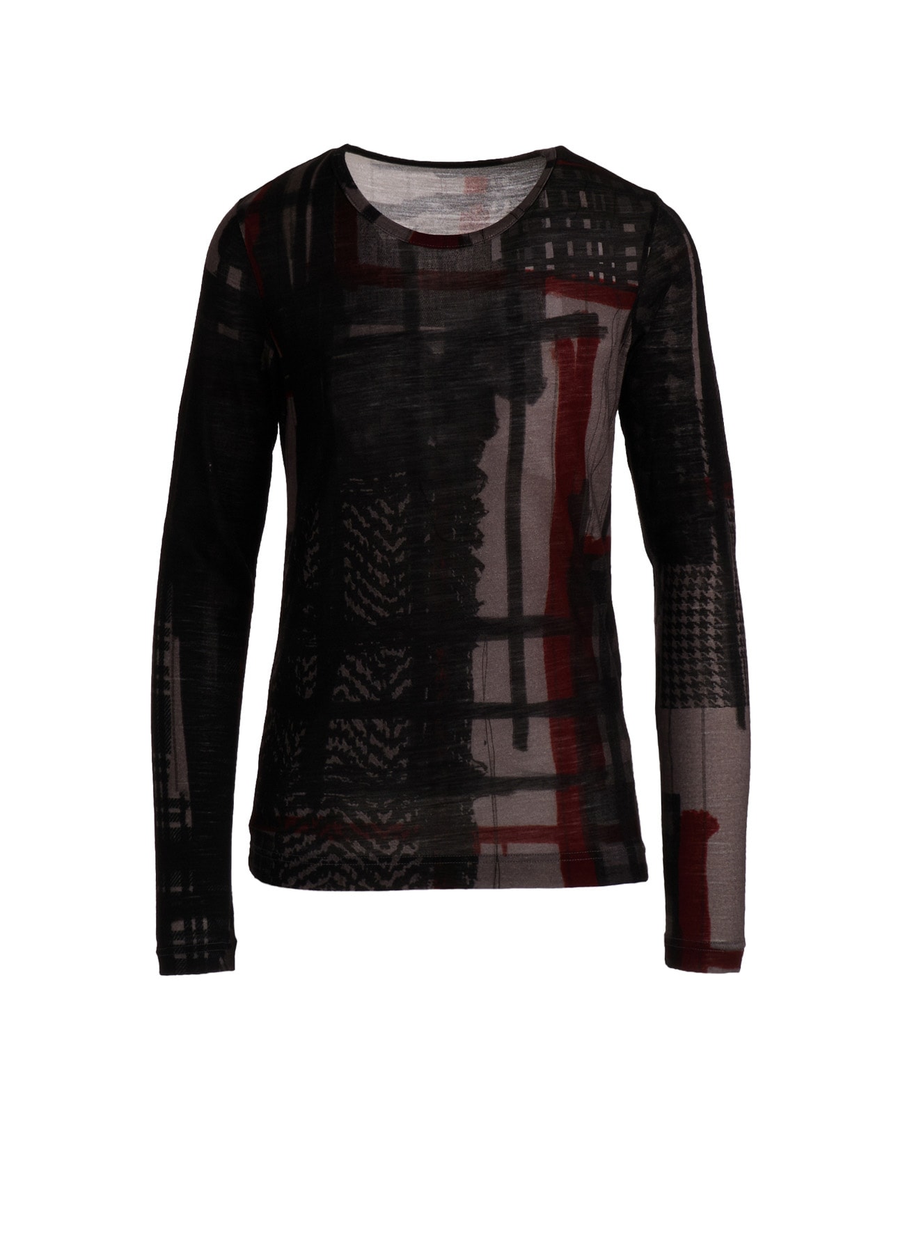 WOOL JERSEY PLAID PRINT LONG SLEEVE T-SHIRTS