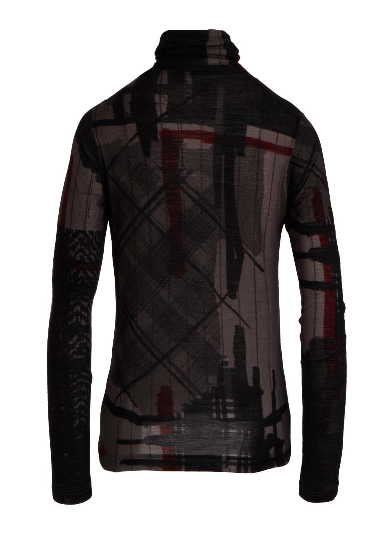 WOOL JERSEY PLAID PRINT HIGH NECK LONG SLEEVE T-SHIRTS