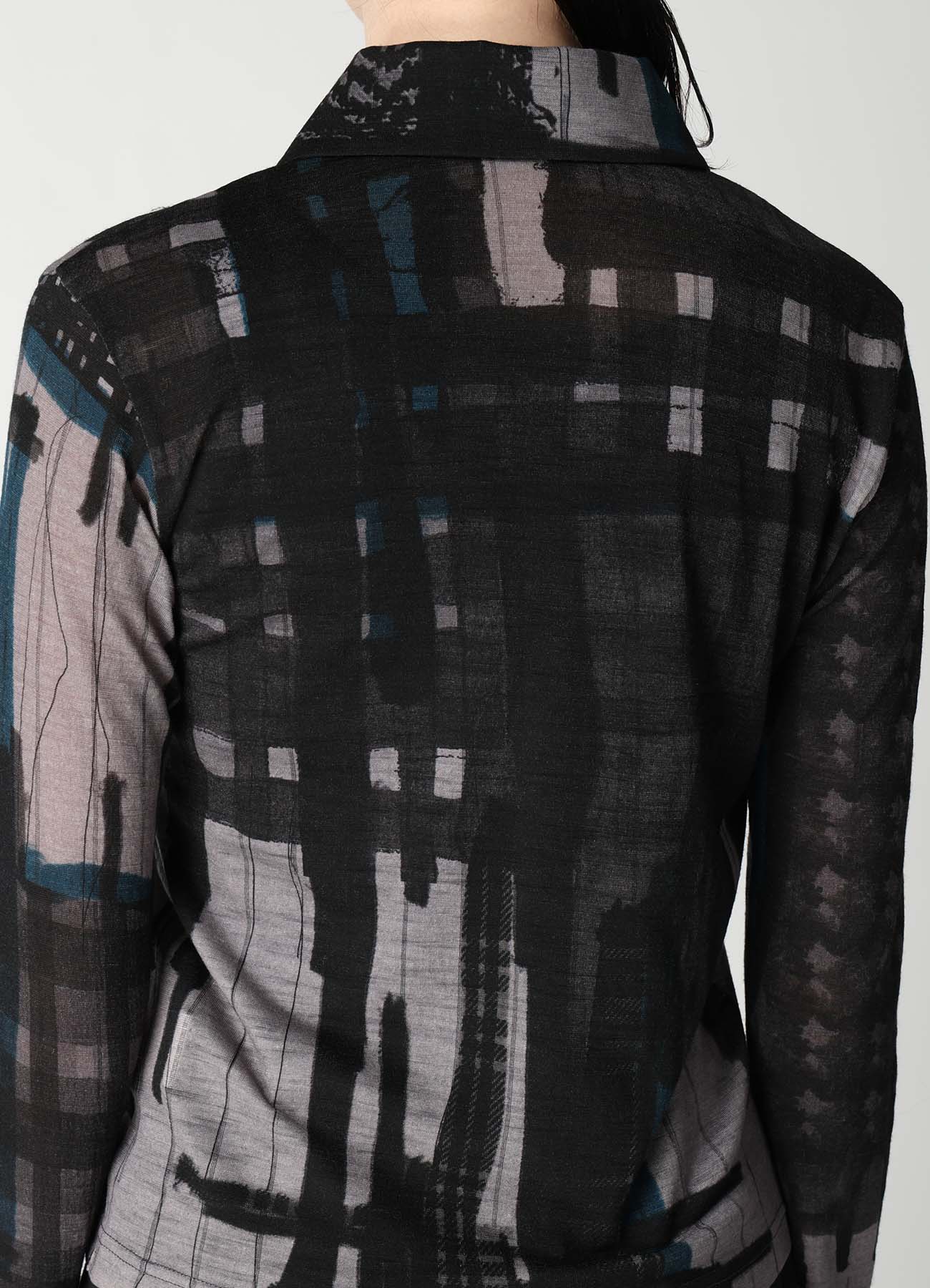 WOOL JERSEY PLAID PRINT LONG SLEEVE CARDIGAN