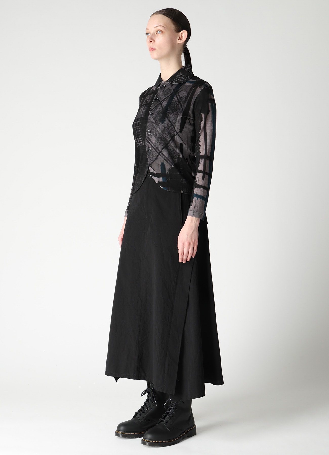 WOOL JERSEY PLAID PRINT LONG SLEEVE CARDIGAN