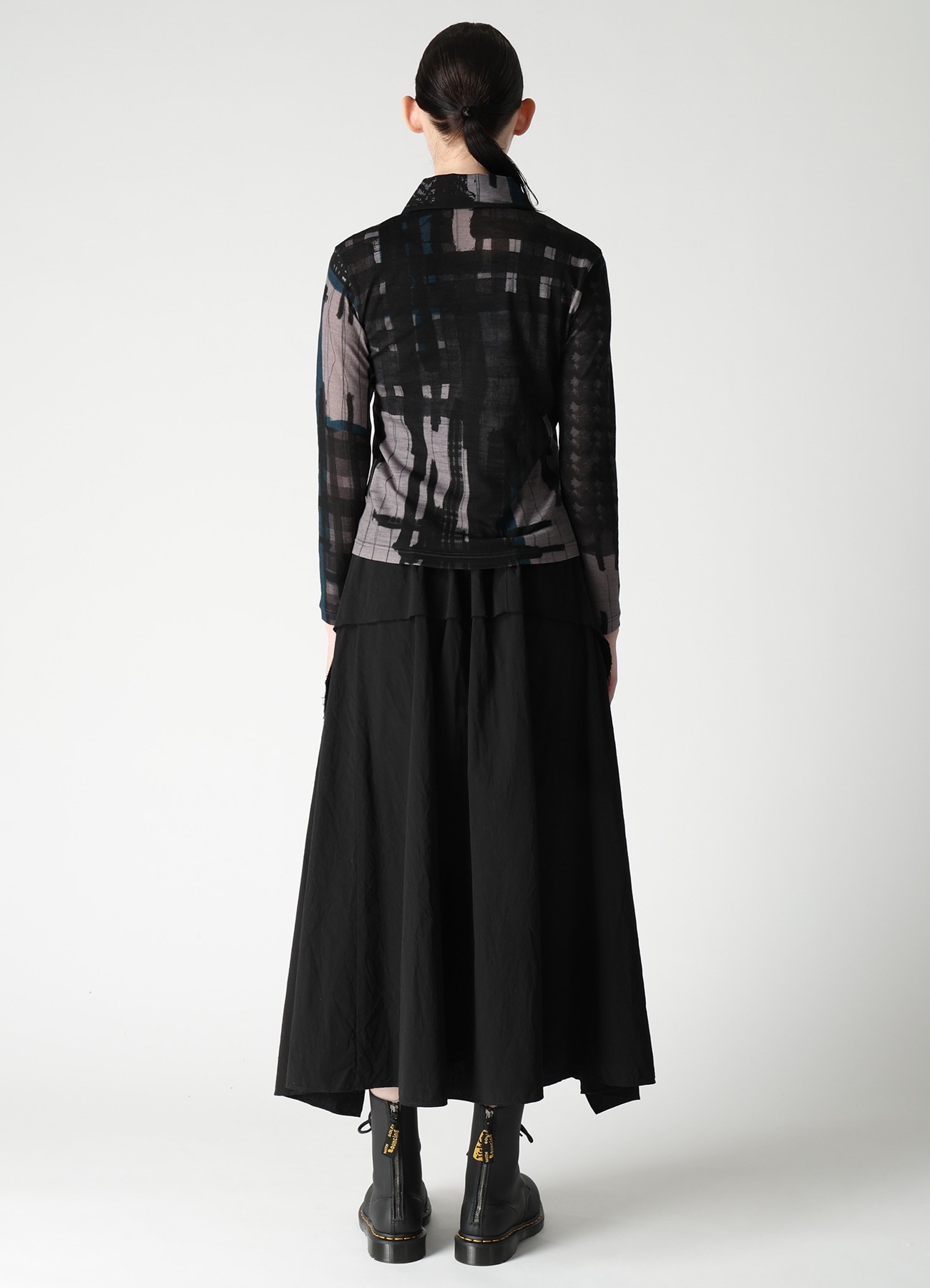 WOOL JERSEY PLAID PRINT LONG SLEEVE CARDIGAN
