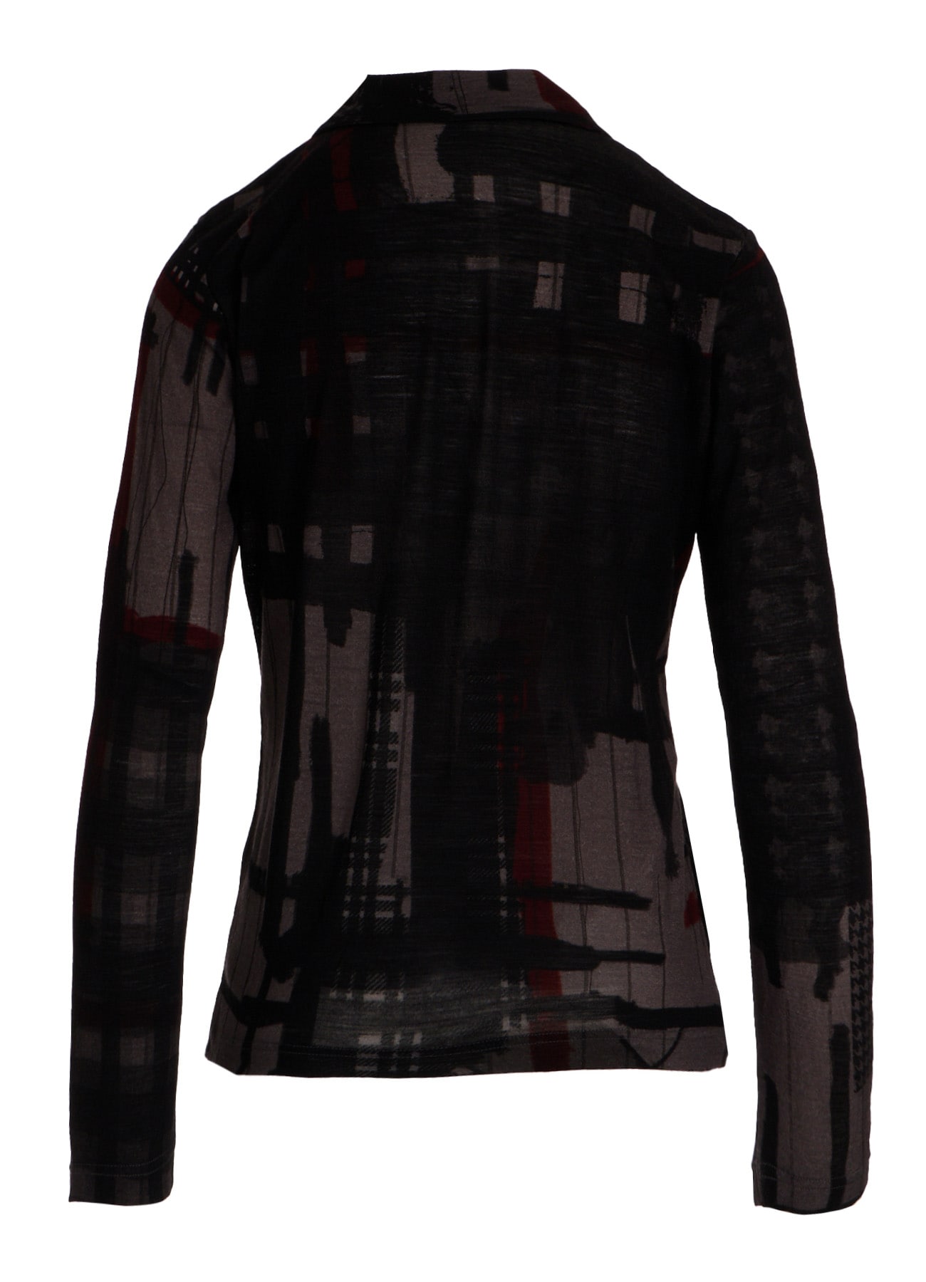 WOOL JERSEY PLAID PRINT LONG SLEEVE CARDIGAN