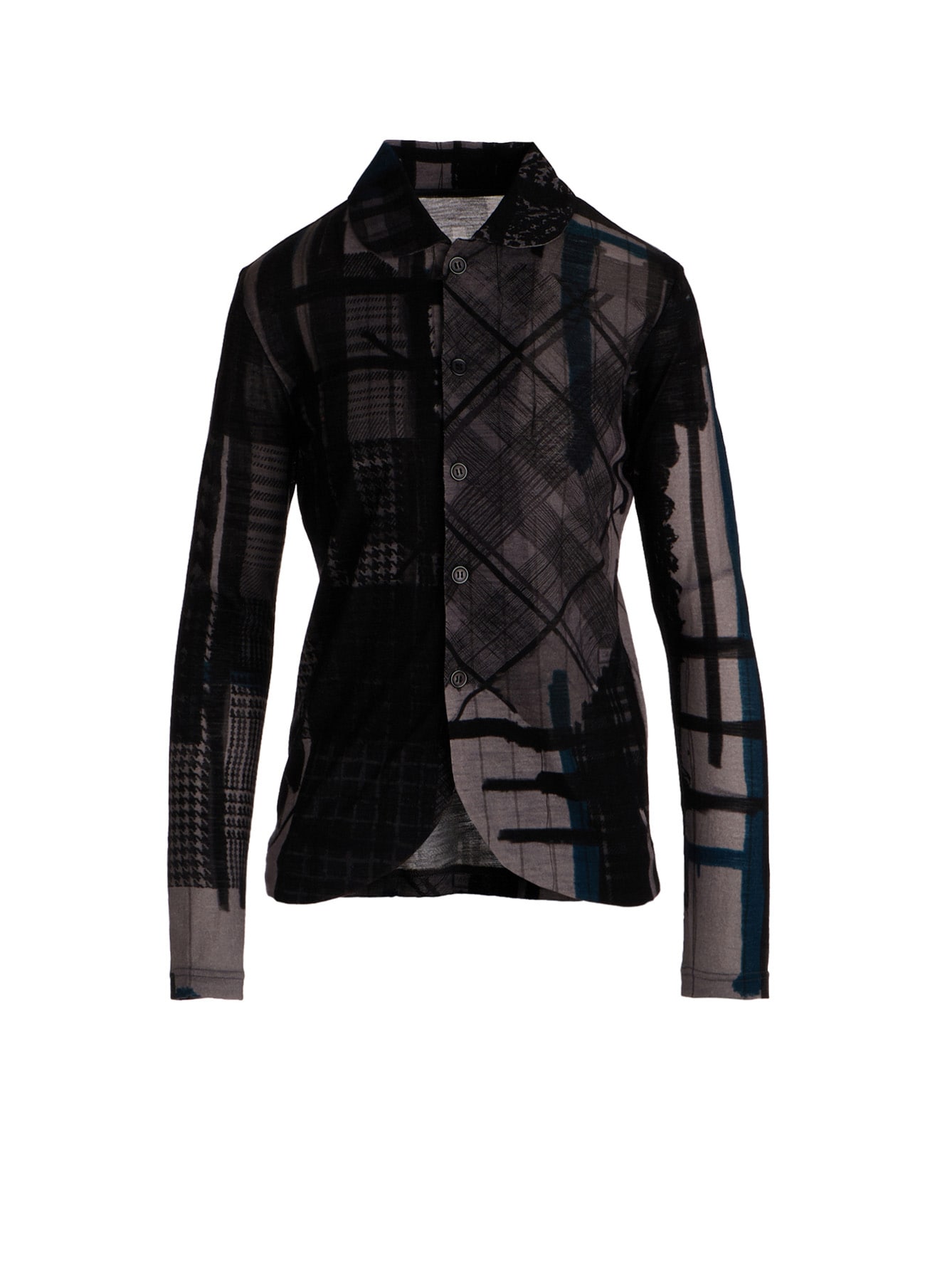 WOOL JERSEY PLAID PRINT LONG SLEEVE CARDIGAN