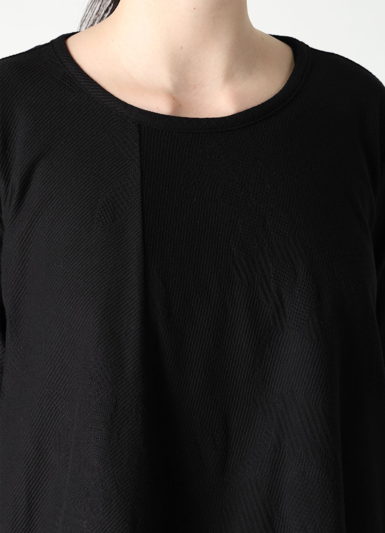 COTTON JACQUARD FLARE LONG SLEEVE T-SHIRT