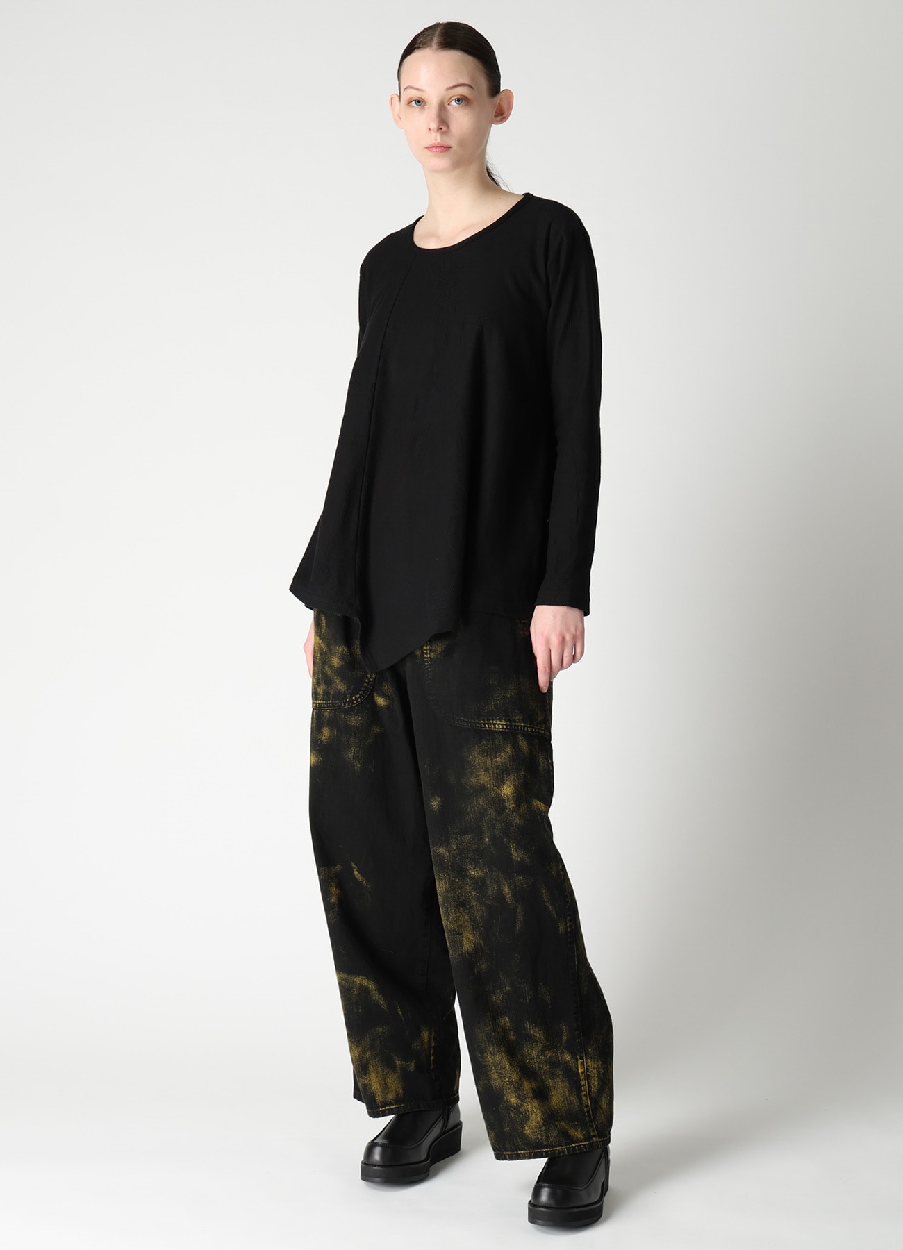 COTTON JACQUARD FLARE LONG SLEEVE T-SHIRT