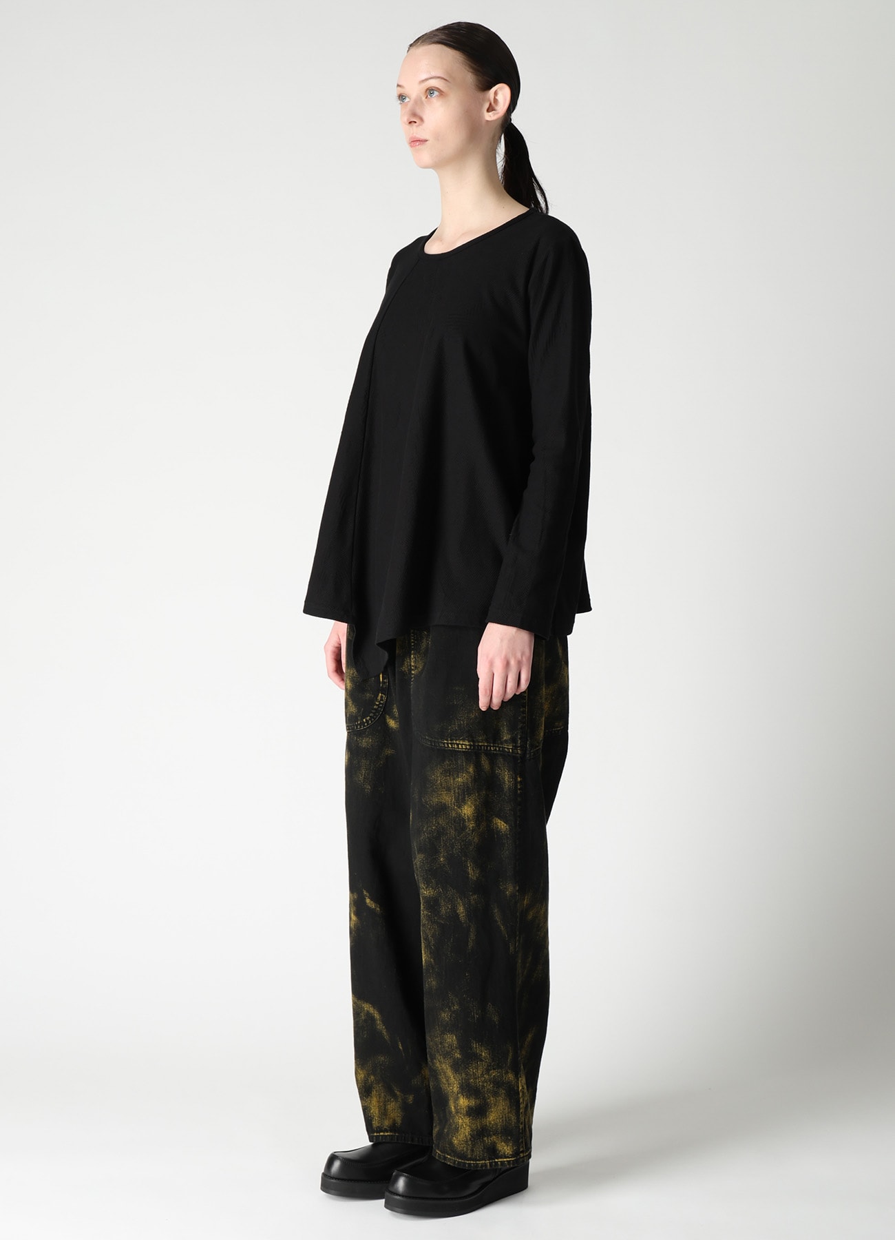 COTTON JACQUARD FLARE LONG SLEEVE T-SHIRT