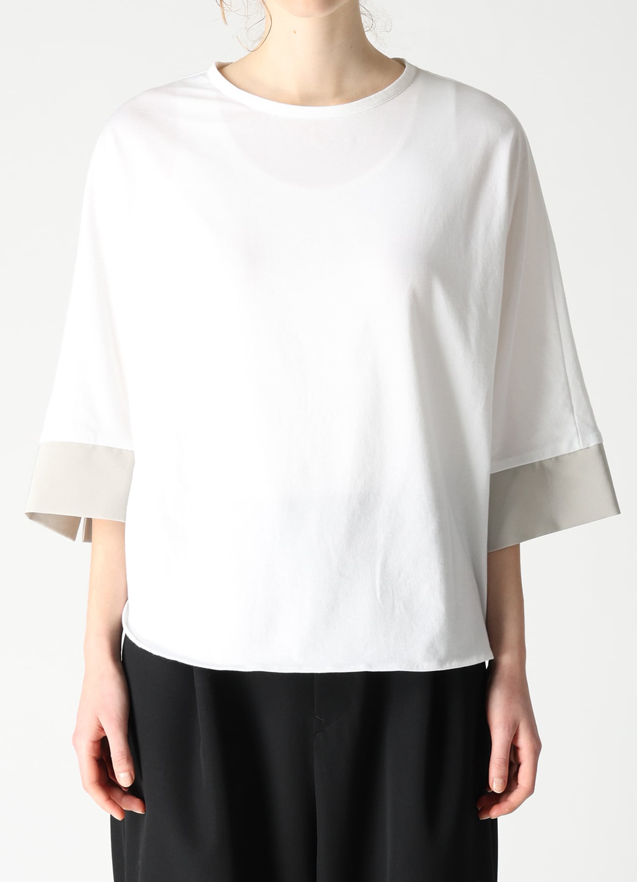 COTTON JERSEY X TA/PE DE CHINE CONBINATION T-SHIRT